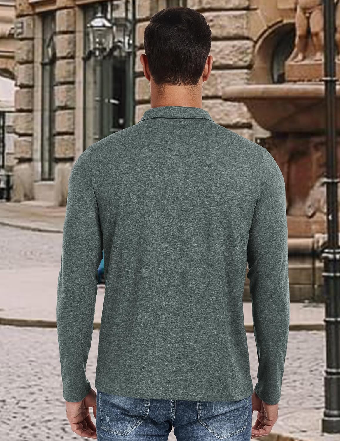 PEGENO Mens Polo Short/Long Sleeve Shirt Classic Button Basic Solid Color Designed Collared Polo Shirt Fashion Casual Shirts - Image 3