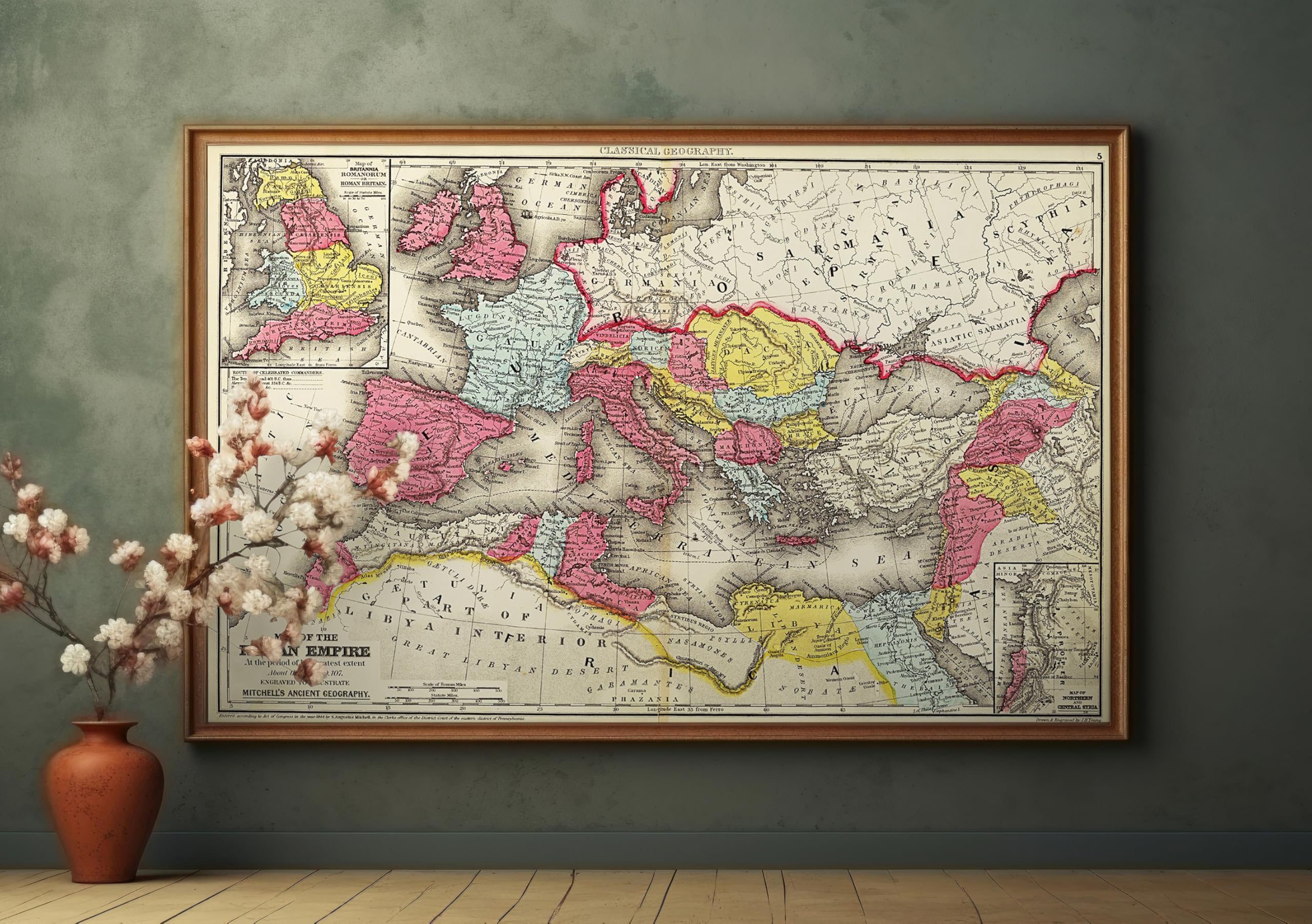 1875 Roman Empire Map - History Gifts For Men Women Teachers - History Of The Roman World - Wall Art Decor Poster - Ancient Civilizations - Roman History (16x25 inches)