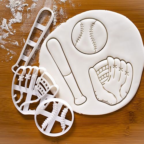 Miniatura 2 de Juego de 3 cortadores de galletas de sóftbol (diseños murciélago, guante y bola), 3 piezas - Bakerlogy