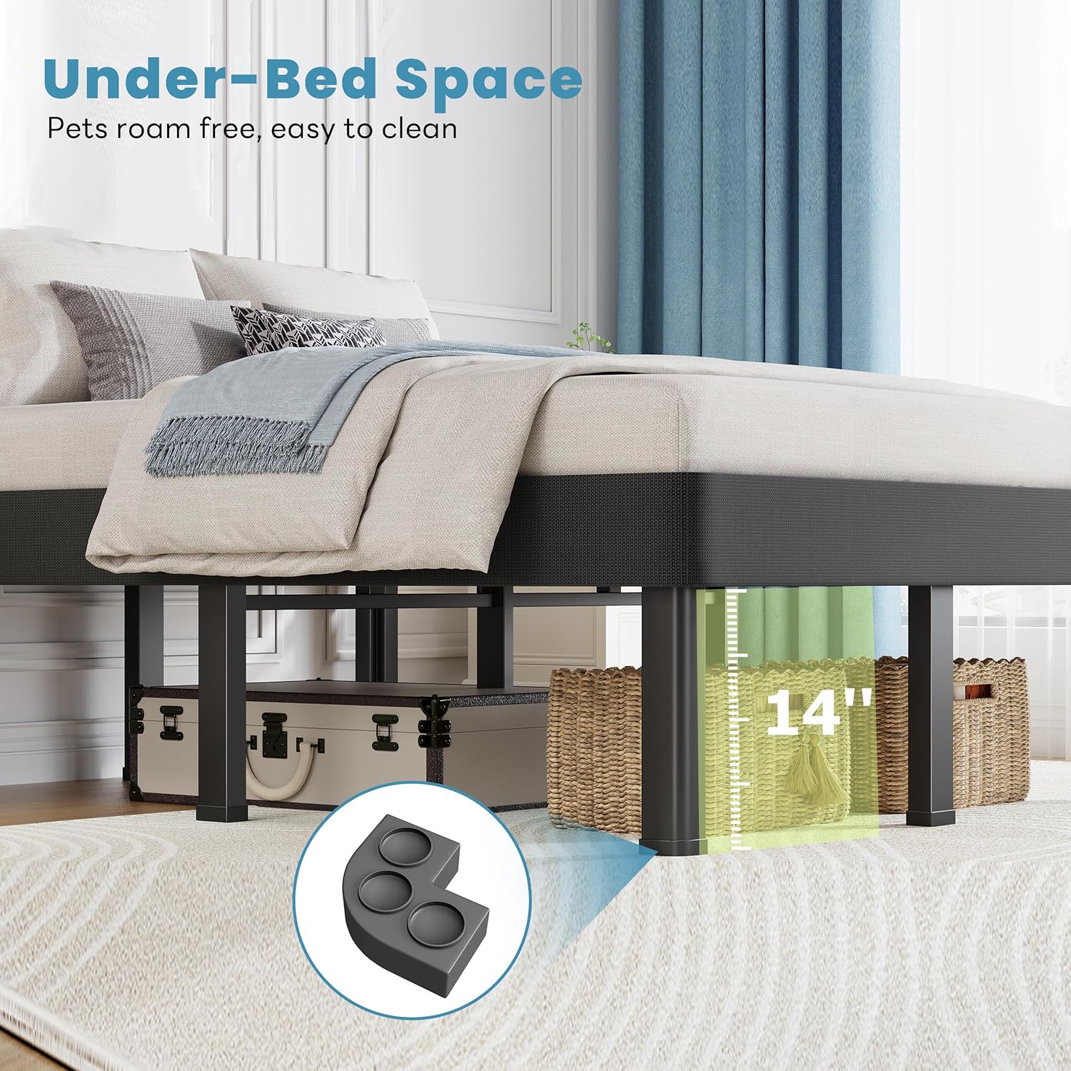 18" Full All-in-One Box Spring, Metal Mattress Foundation with 9 Legs | Heavy Duty 4000LBS Capacity, Rounded Edges & Recessed Legs, Fabric Cover, Noise Free, Easy Assembly, Under-Bed Storage