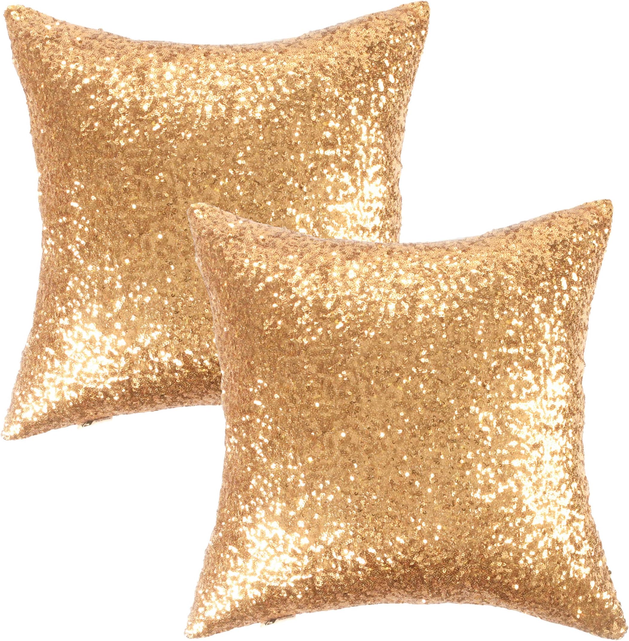 Kevin TextileNew Year Decorative Solid Sequins Throw Pillow Cover Sham 45 x 45 cm Decor Pillow Case, Hidden Zipper Design, (Two Cover Packs, Gold)