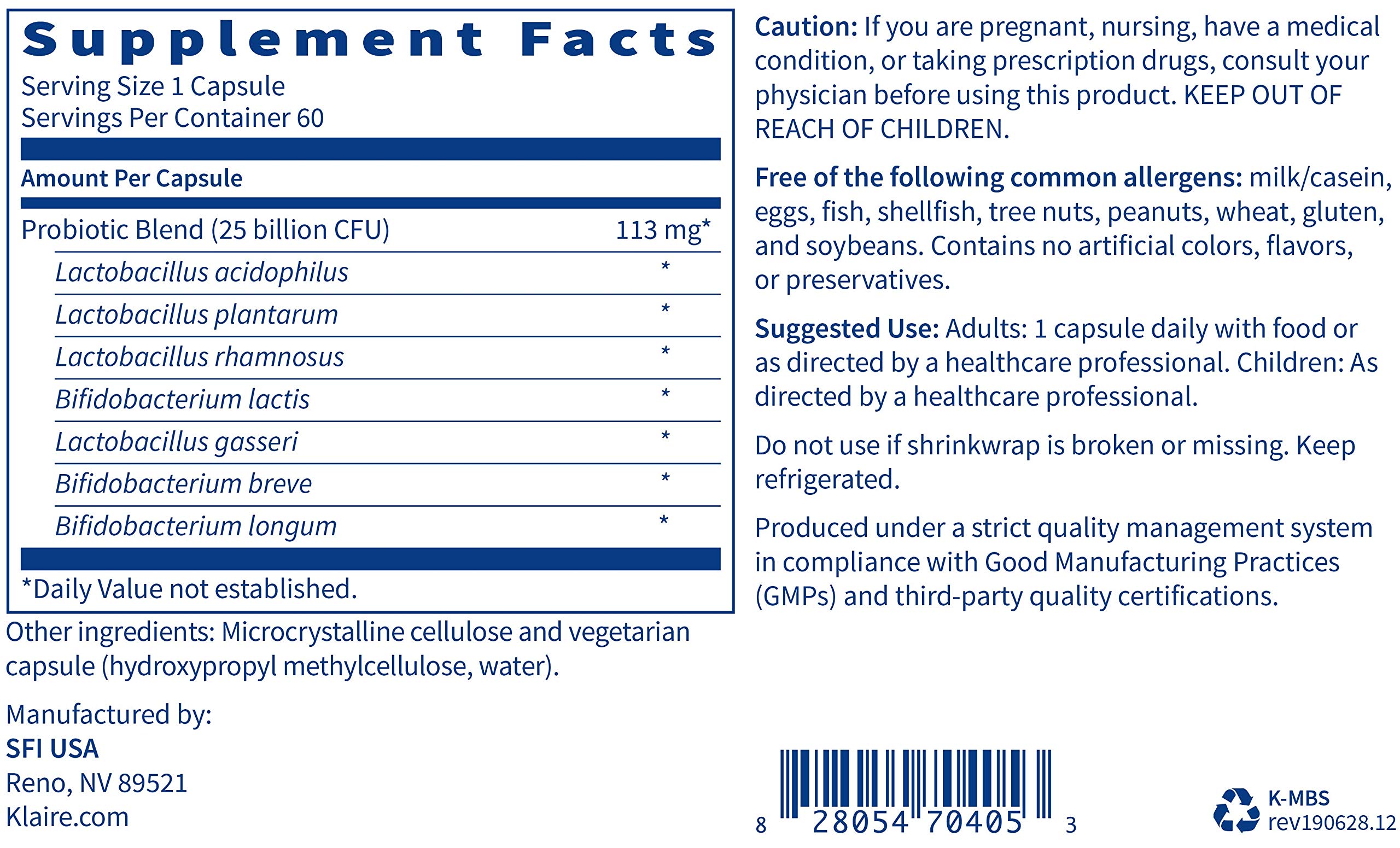 Buy Klaire Labs TherBiotic Metabolic Formula Probiotic Lactobacillus