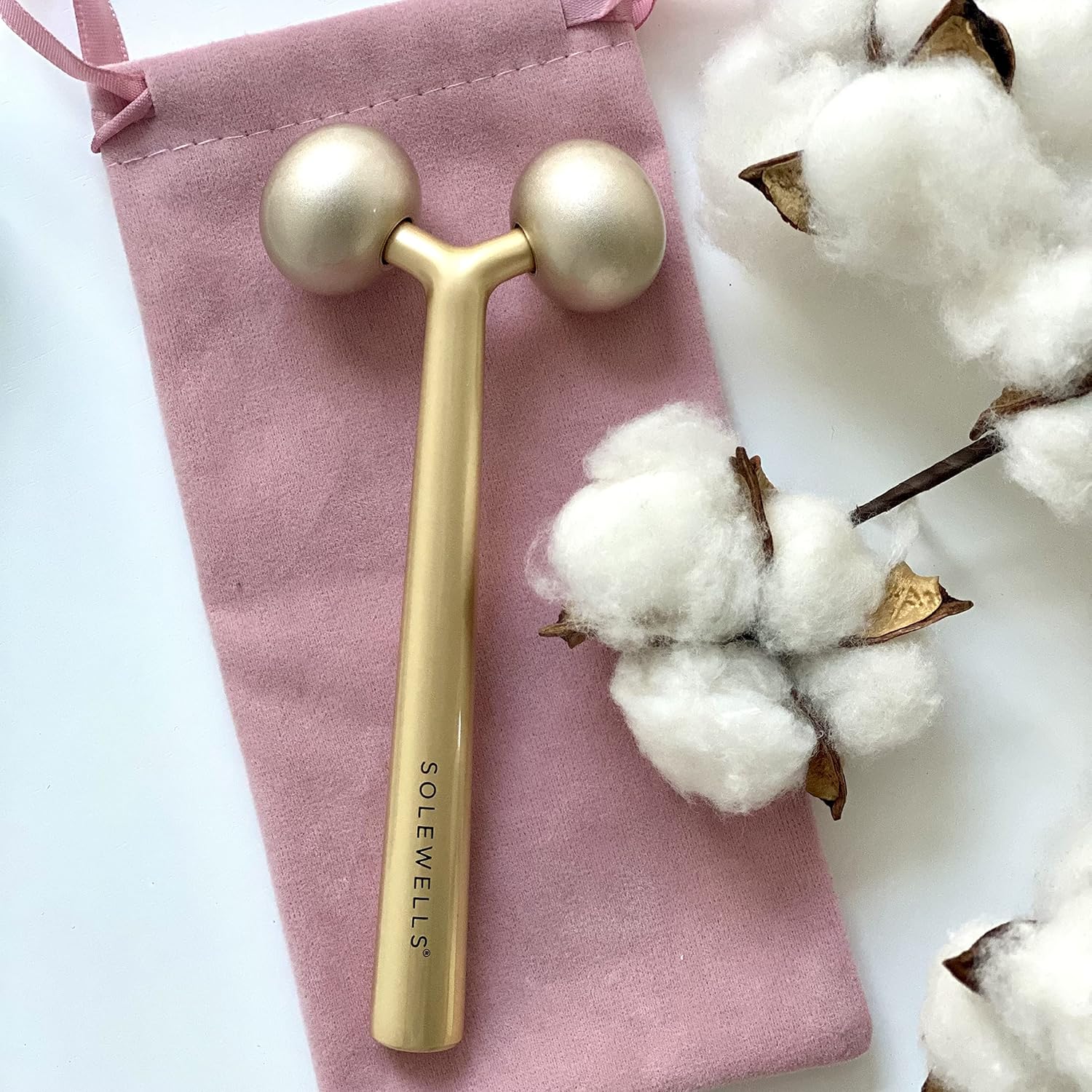 Facial Cooling Metal Gold Roller Massager, Contours Jawline, Promotes Lymphatic Drainage & Puffiness Reducer. Brighter, Smoother, Tighter Neck & Face Gym Exercise Anti-Aging, Not Jade.