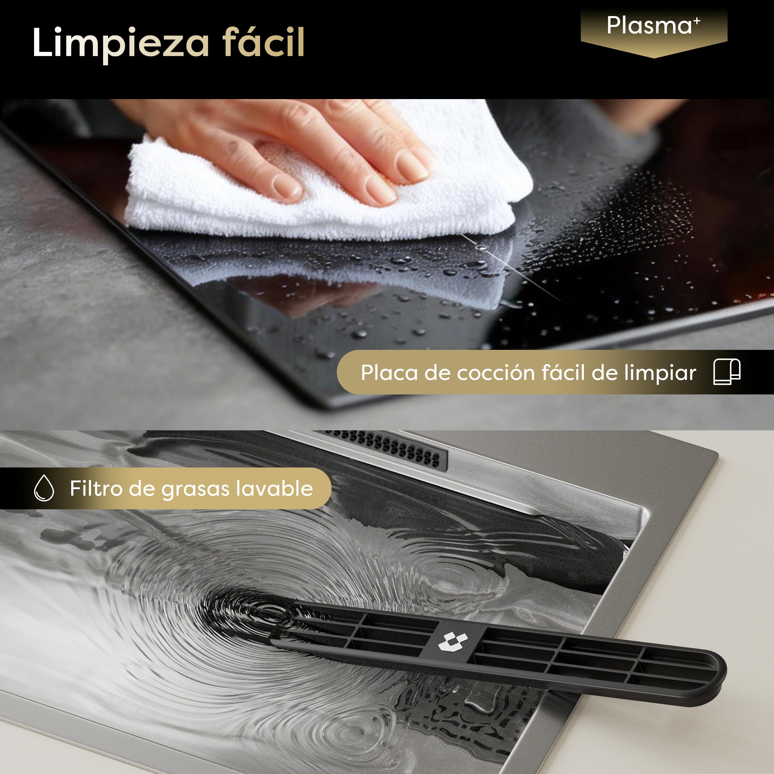 CIARRA CBBEH392B Placa Inducción con Extractor Integrado 39cm | Placa de inducción 2 placas| 3200W | Booster | Filtración por Plasma Avanzada, Booster, Función Pausa, Bloqueo Infantil