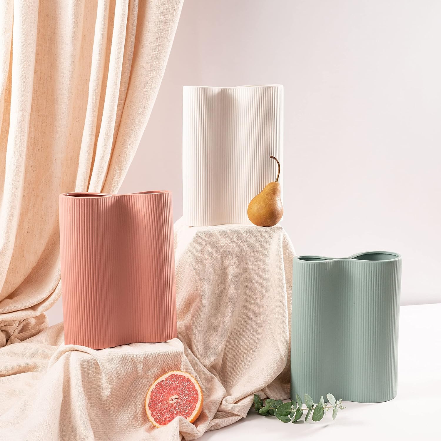 Size 9 Color pink Luxe Infinity Pink Ceramic Vase, 9' Modern Boho Flower Vase for Decor
