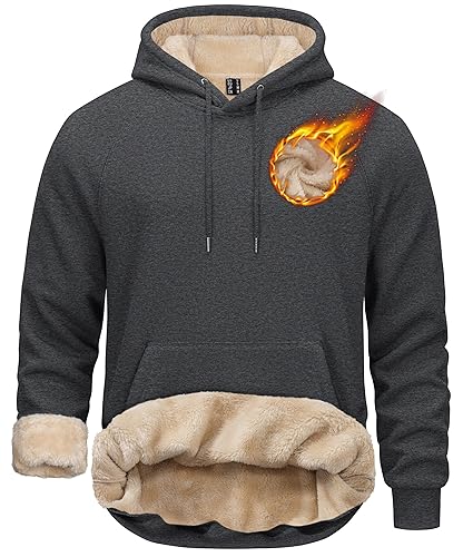 TACVASEN Men's Sherpa Lined Hoodies Pullover Midweight Fleece Winter Warm