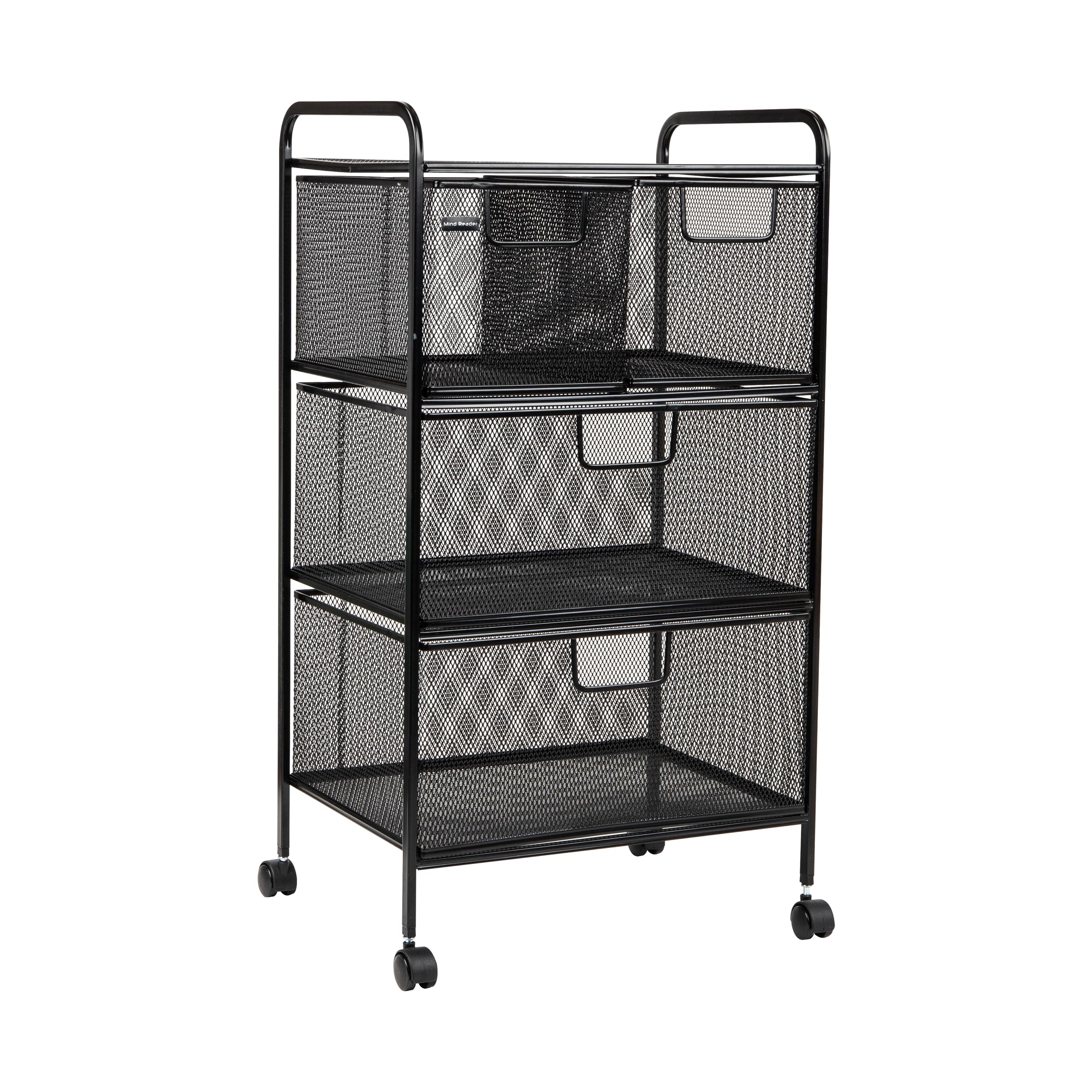 Mind Reader Carrello con cassetti, organizer per lavanderia, carrello multiuso, bagno, cucina, rete metallica, 40,6 cm L x 27,9 cm L x 73,9 cm H, nero