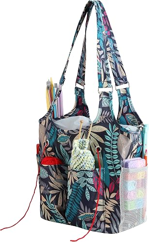 Wonderful Knitting & Crochet Storage Shoulder Bag, Durable Organizer Tote Bag for Craft Projects, Multi-Pockets for Crochet Hooks,Yarn Needles and Accessories