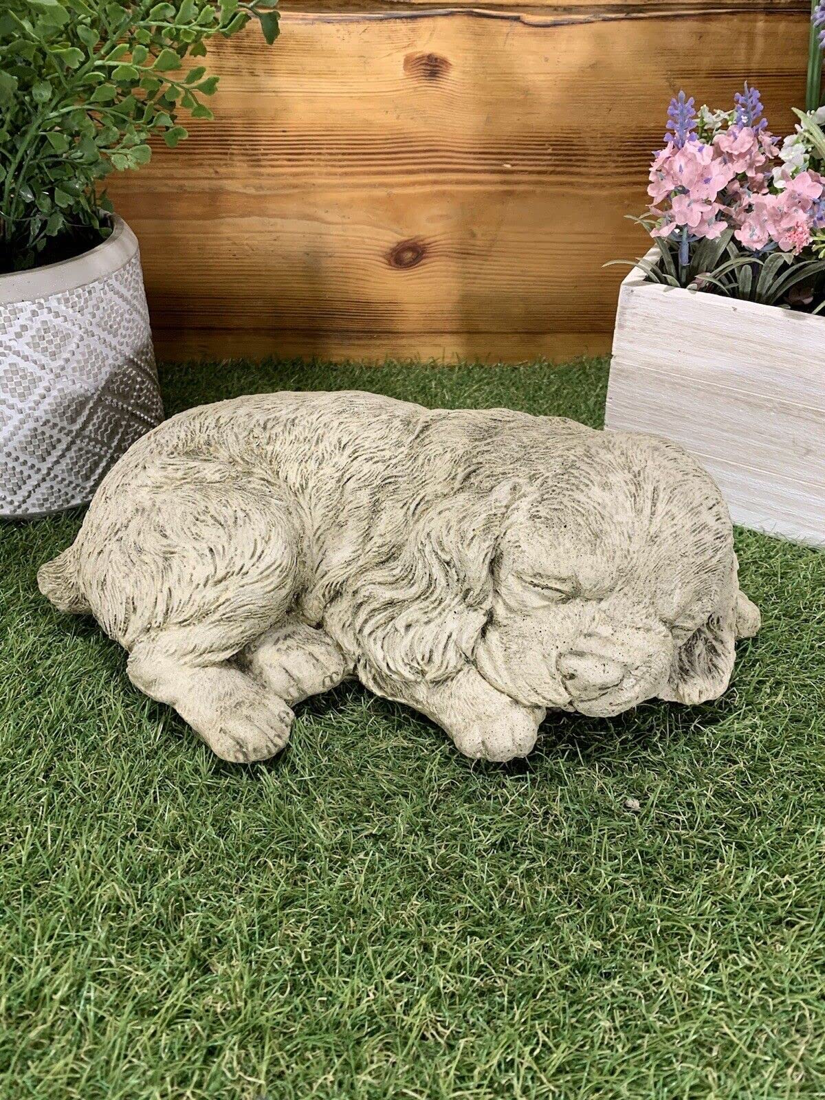 STONE GARDEN LYING SPANIEL DOG PUPPY SLEEPING HOUND ORNAMENT MEMORIAL STATUE