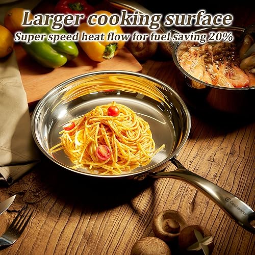 Miniatura 3 de COOKPORTS Sartén de acero inoxidable de 10 pulgadas, utensilios de cocina de acero inoxidable, fácil de limpiar, sartén de cocción saludable de