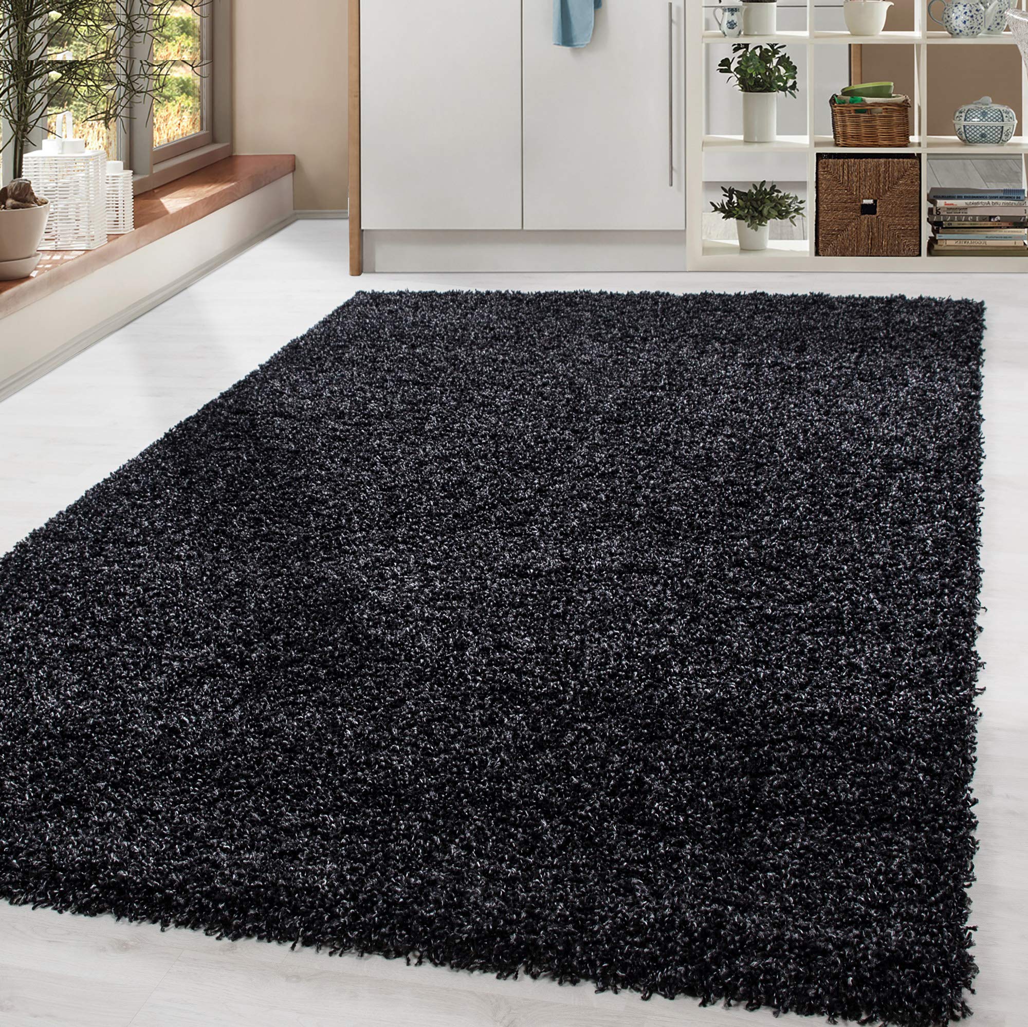 HomebyHome Tapis Shaggy Anthracite 160x230 cm Grand Tapis à Poils Longs Doux Moderne uni idéal pour Salon spacieux Chambre ou séjour Confortable et décoratif