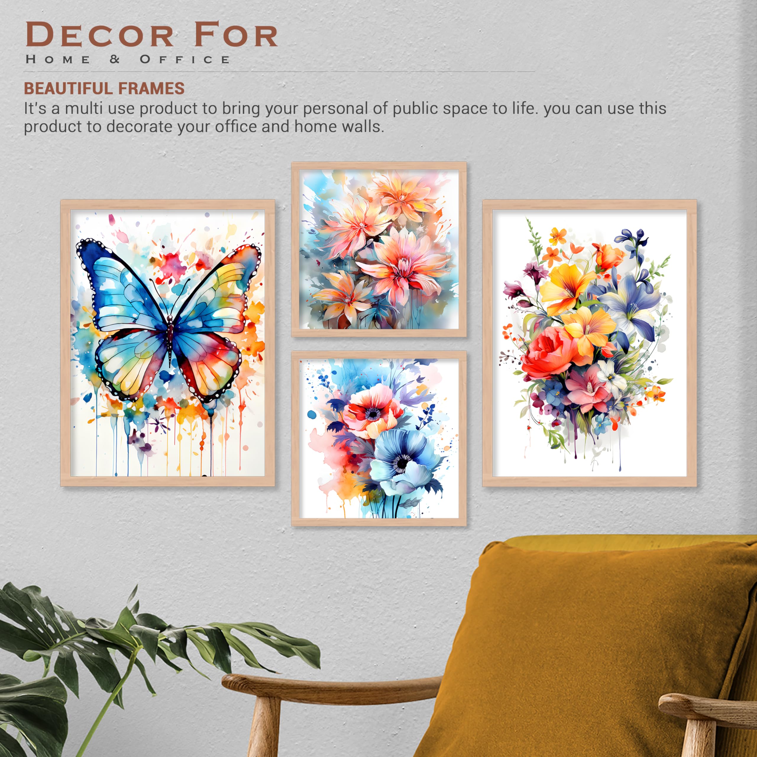 BANGERZ Premium Wall Decor Paintings For Living Room Hotels, Aesthetic Paintings For Wall Decoration - Decorative Poster Frames For Bedroom Wall Decors (Set of 4) (Medium, Artwork 1) 3