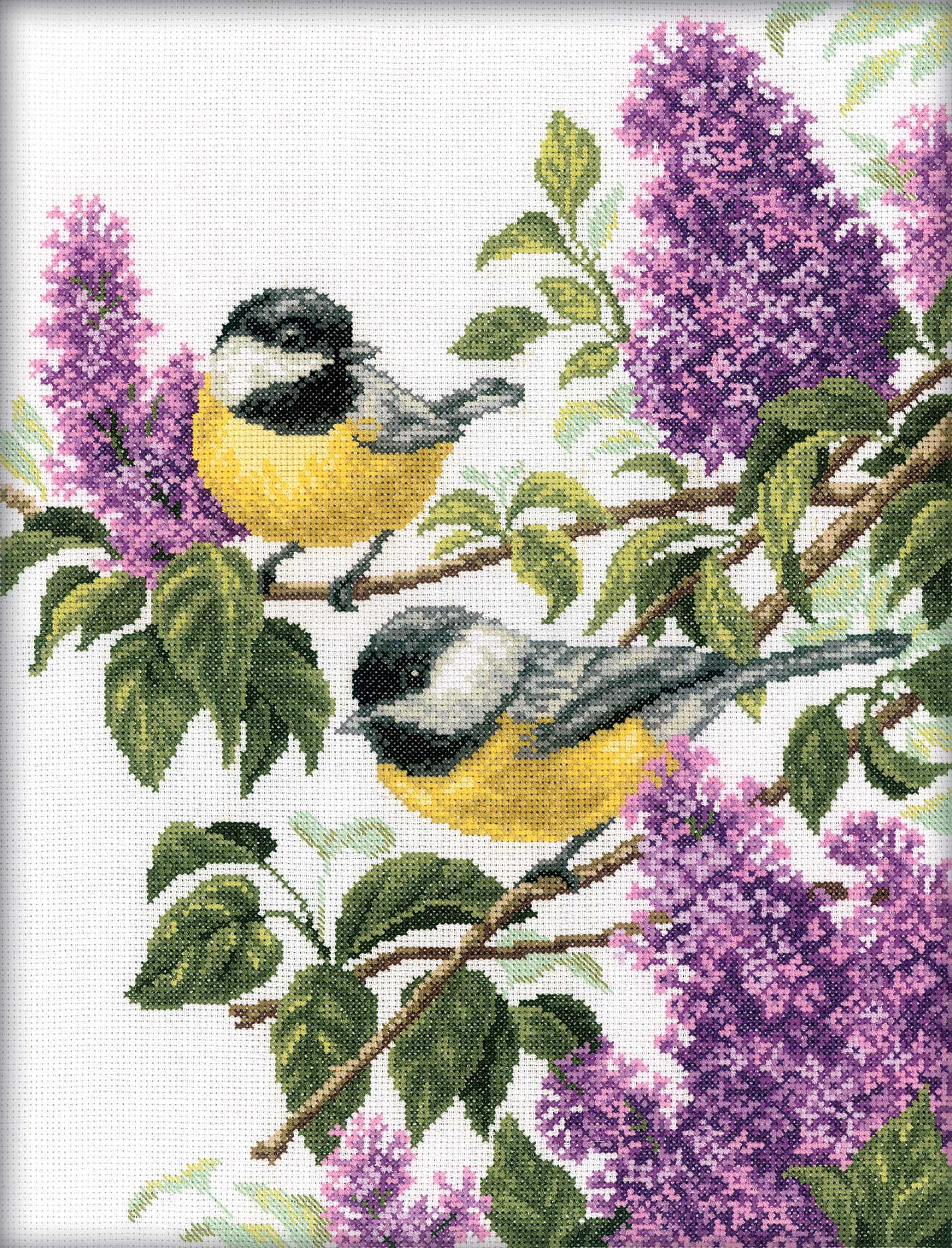 Rto Multicolored Cross Stitch Embroidery Kits For Adults Flowers, Birds - Charming Lilac 29X38cm/11.4X15 14Ct