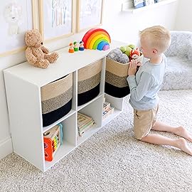 NaturalCozy Storage Cubes 11 Inch Cotton Rope Woven Baskets for Organizing, 3-Pack | Cube Storage Bin | Square Storage Baskets for Shelves Organizer, Classroom, Kids Toy Bins, Closet, Baby Nursery