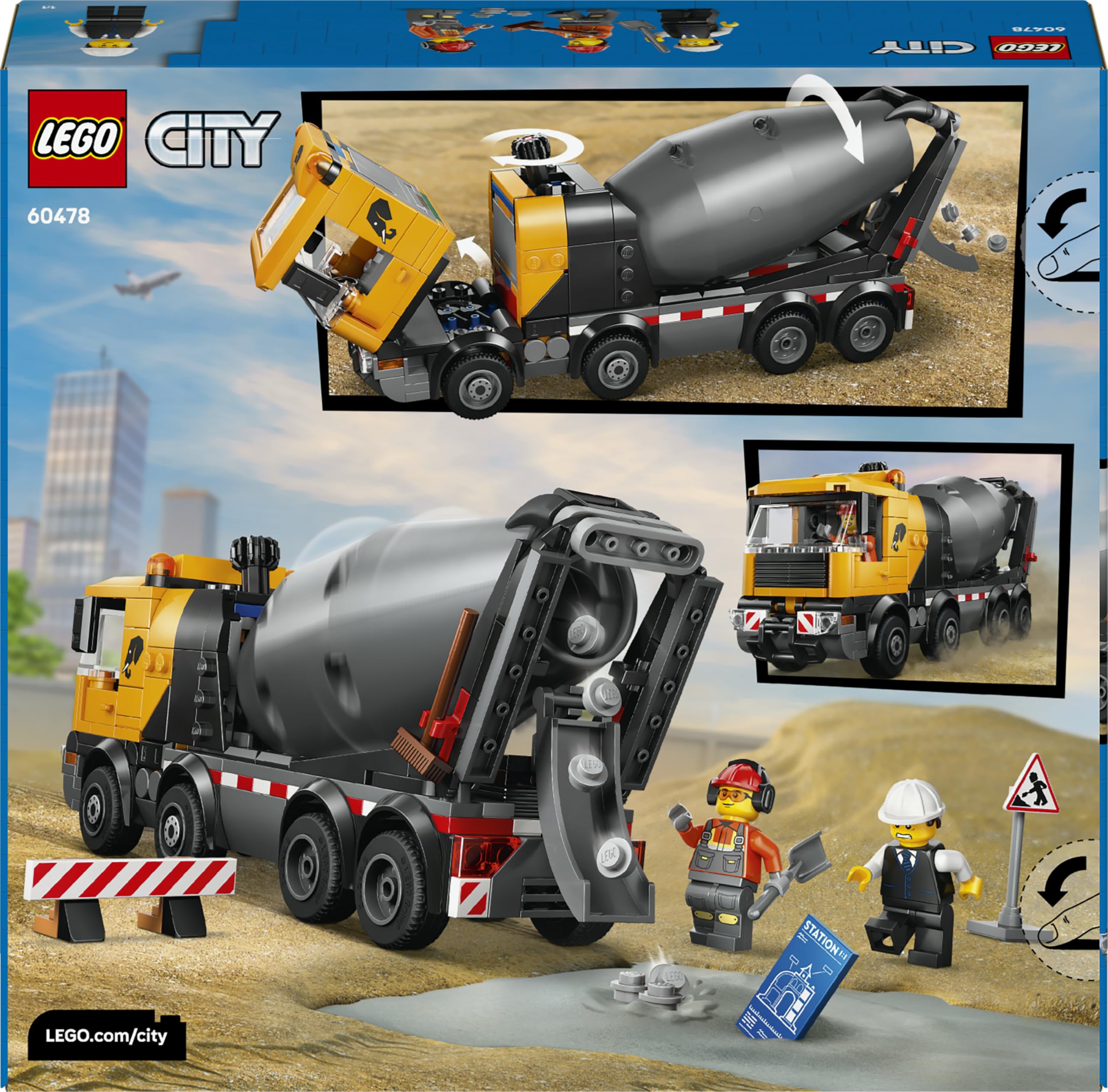 LEGO City Betonmischer - Lehrreiches Baufahrzeug Spielzeug mit 3 Minifiguren, drehbarer Trommel & Ausgießfunktion - Geburtstagsgeschenk für Jungen ab 7 Jahren - 60478