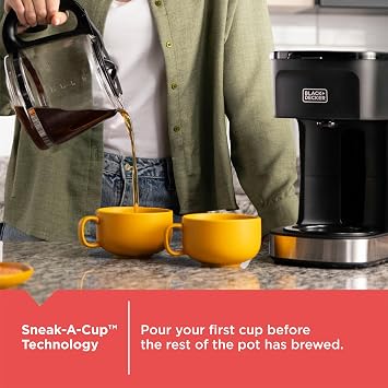 BLACK+DECKER CAFECRAFT 12-Cup Coffee Maker, One-Switch Drip Coffeemaker with Vortex Showerhead Technology, Sneak-A-Cup, Keep Warm Function, Stainless Steel