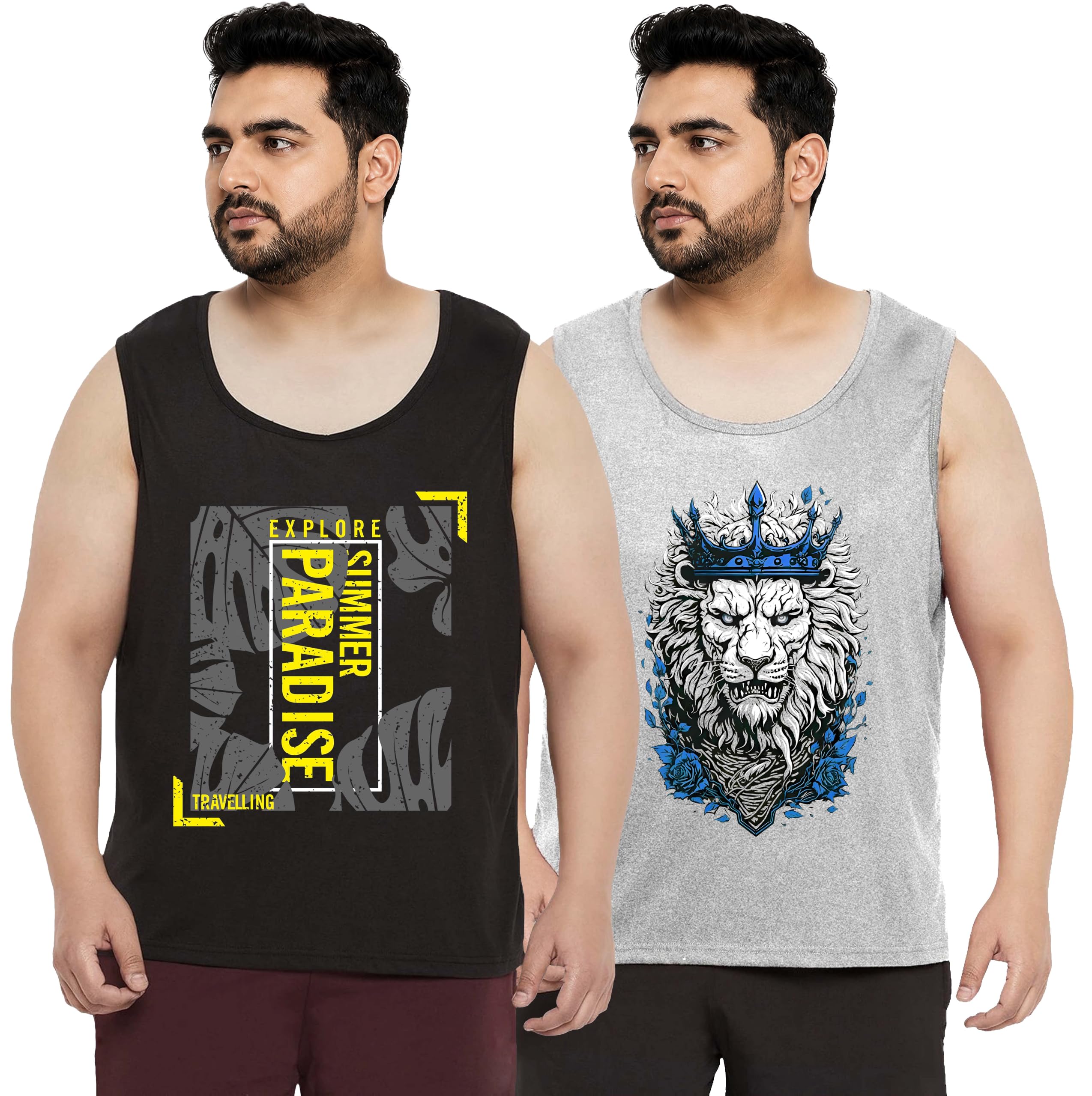 Cotton Printed Plus Size Vest for Men | Round Neck, Regular Fit, Sleeveless Plus Size | Men's Tank Top | 3XL, 4XL, 5XL | Perfect for Workouts Gym | A13 | Combo Pack of 2-picture-21