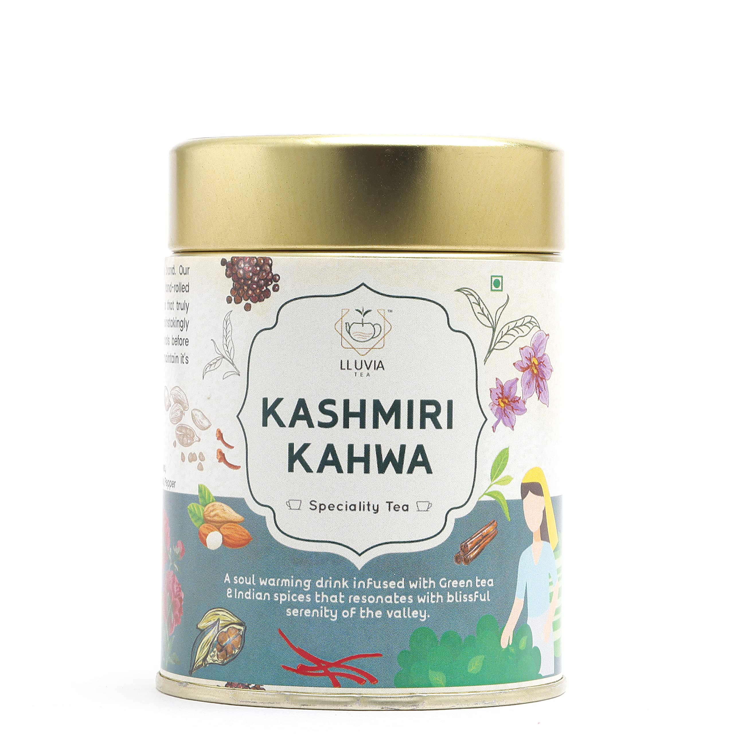 LLUVIA TEA Kashmiri Kahwa Green Tea Hand blended with Saffron Rose Cardamom Clove Boosts Metabolism Improves Immunity and Digestion Kahwa Tea, 50 gm (B09N3LNDYF) Amazon Price History, Amazon Price Tracker