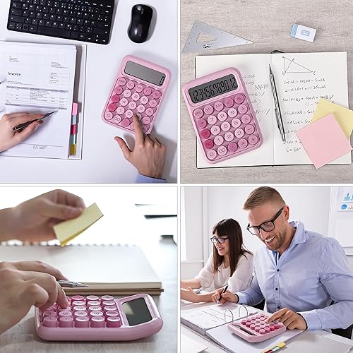 Vista 8 de Mr. Pen Mechanical Switch Calculator - 12 Digit Large LCD Display, Pink with Big Buttons Rosado