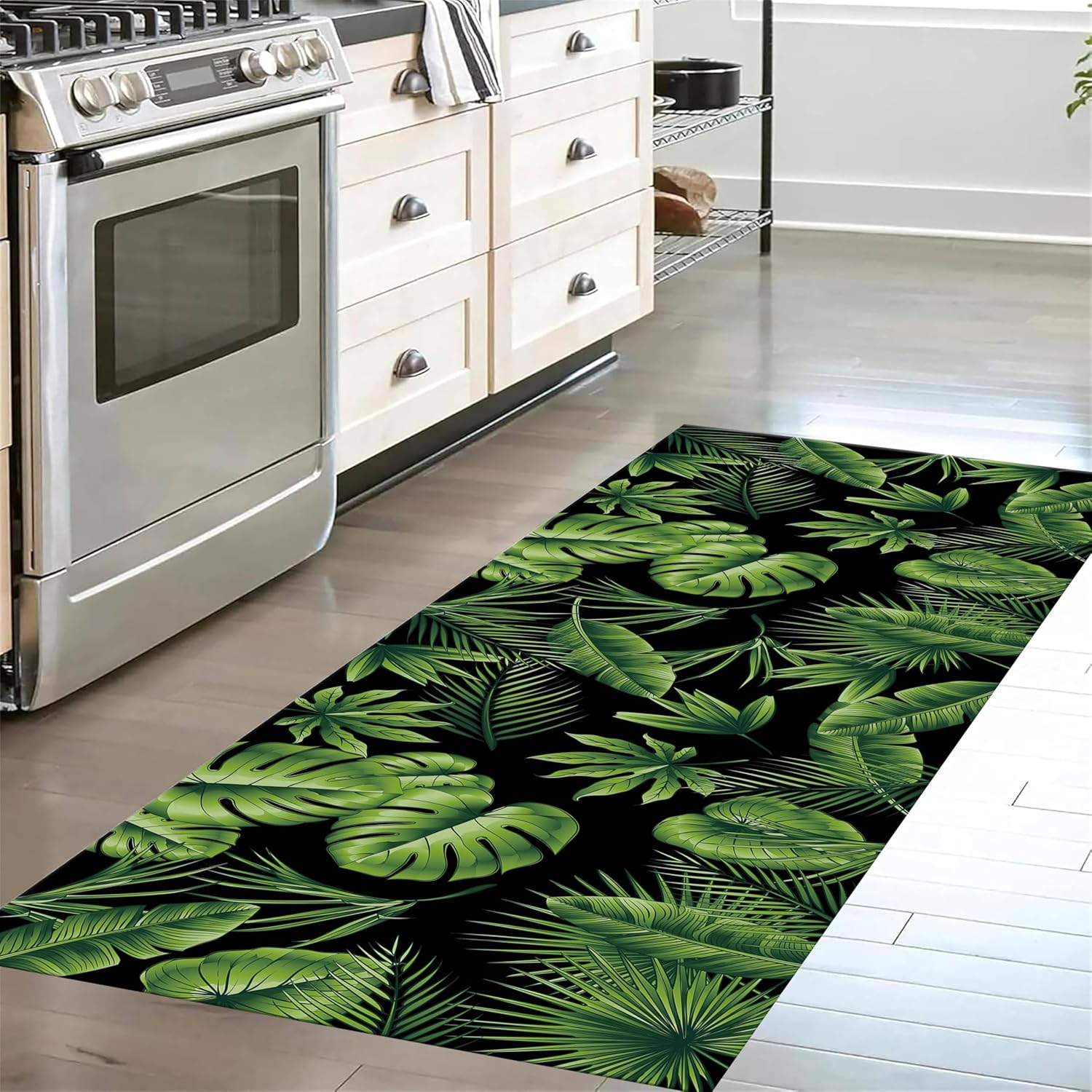 RUGROOMPalm Leaf Runner Rug 2x4ft Tropical Palm Leafs Banana Leafs Print for Living Room Patio Hallway Bedroom Entrance Soft Non-Slip Hallway Rug Indoor Outdoor Rug Entrance Mats