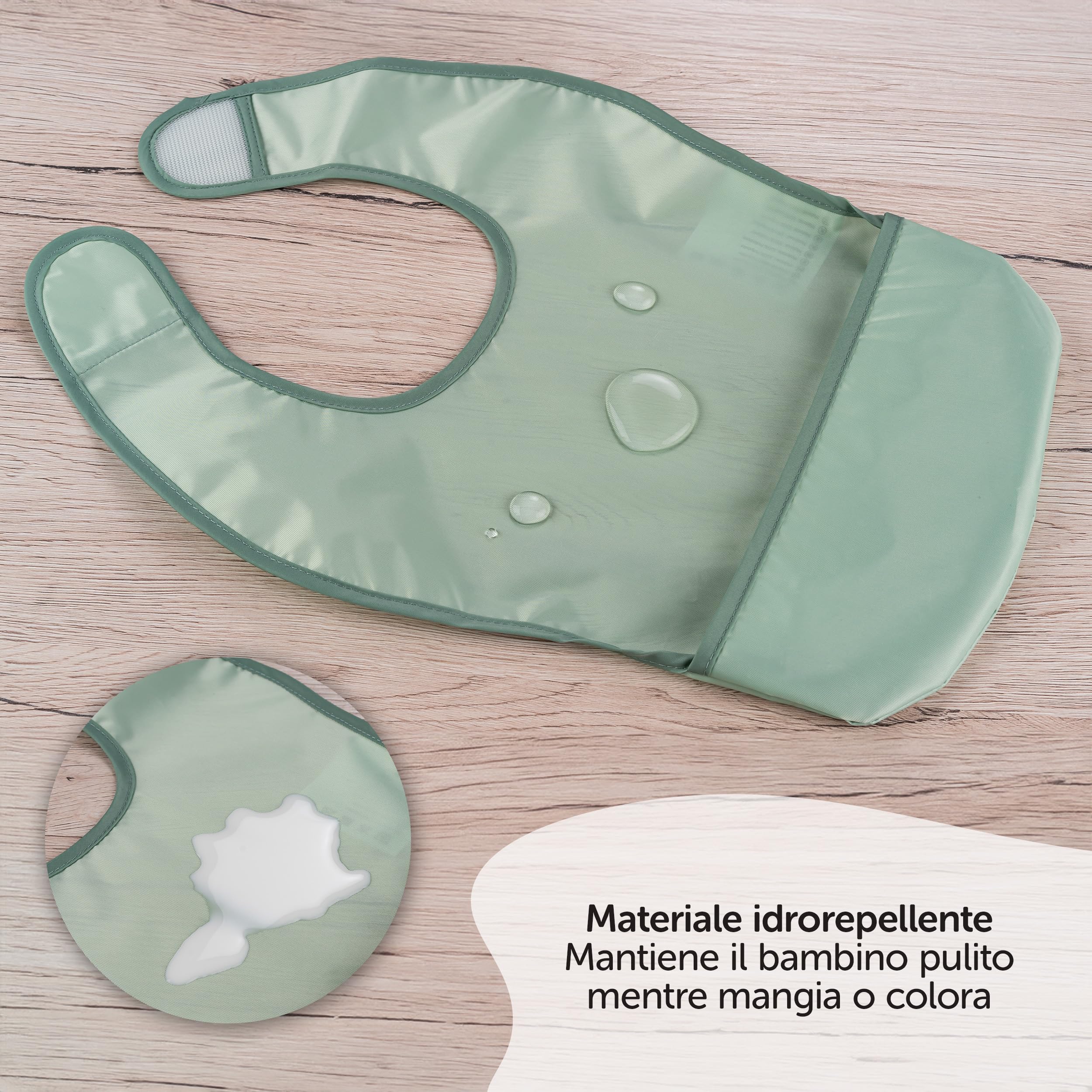 MiaMia Bavaglini Neonato Impermeabili 5pz Bavette con Tasca Chiusura a Strappo Testato OekoTex 100 Lavabile Verde