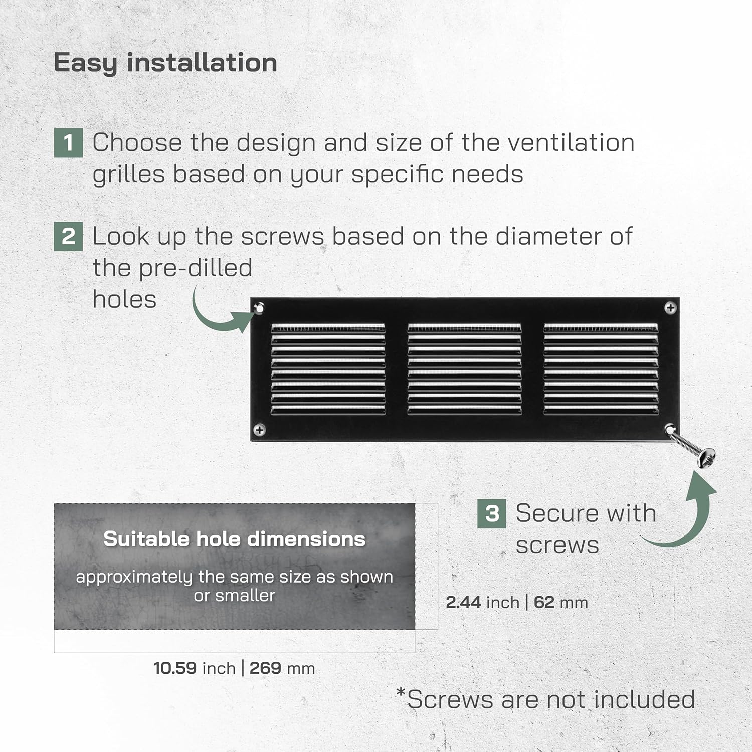 Vent Systems 12'' x 4'' Inch (Overall Dimensions) Pack of 3 - Black - Air Vent Duct Cover Metal Return Grill with Built in Pest Guard Screen HVAC Vent Duct Cover for Home Improvement