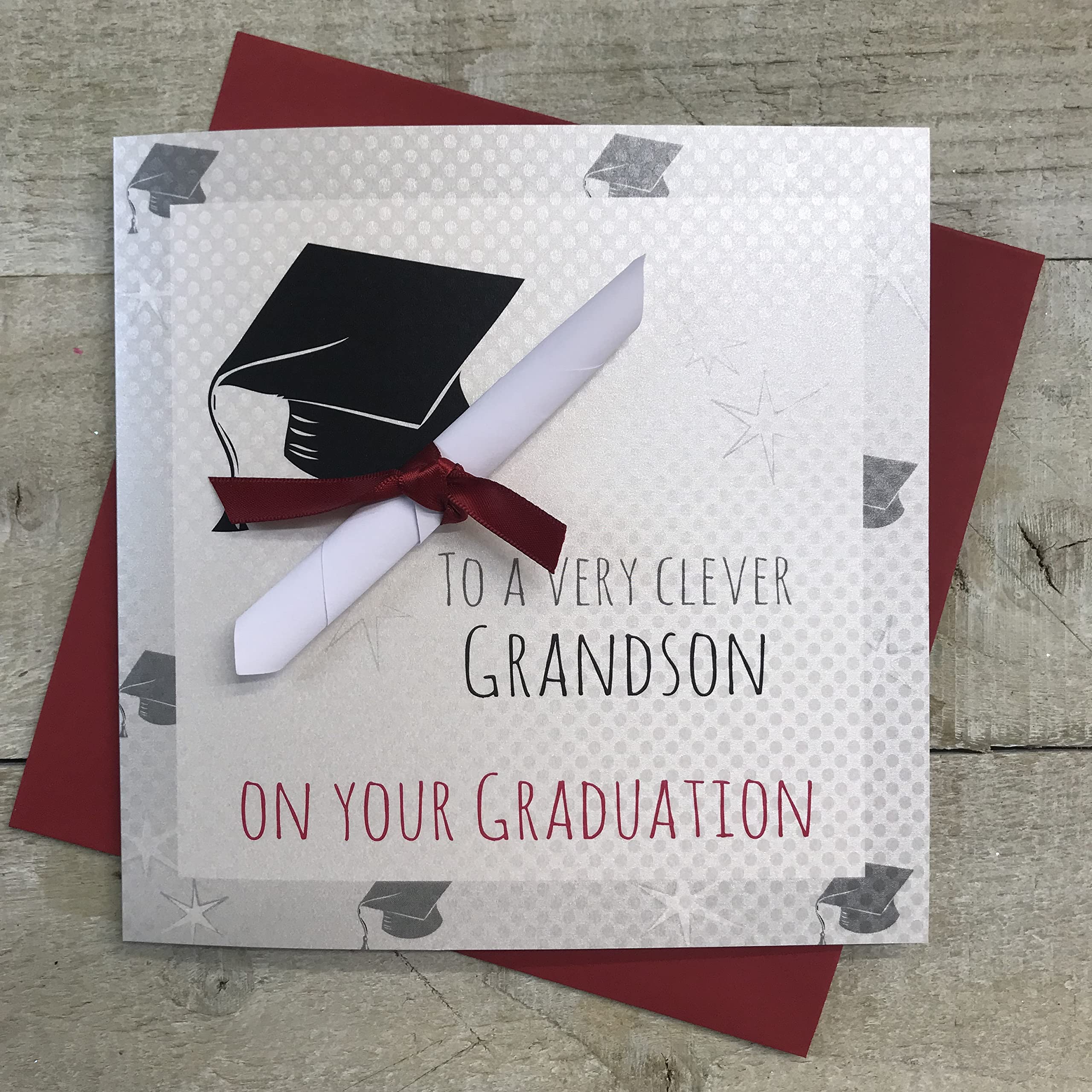 WHITE COTTON CARDS Handmade to A Very Clever Grandson Graduation Cap Card, NEW Scroll G15gs
