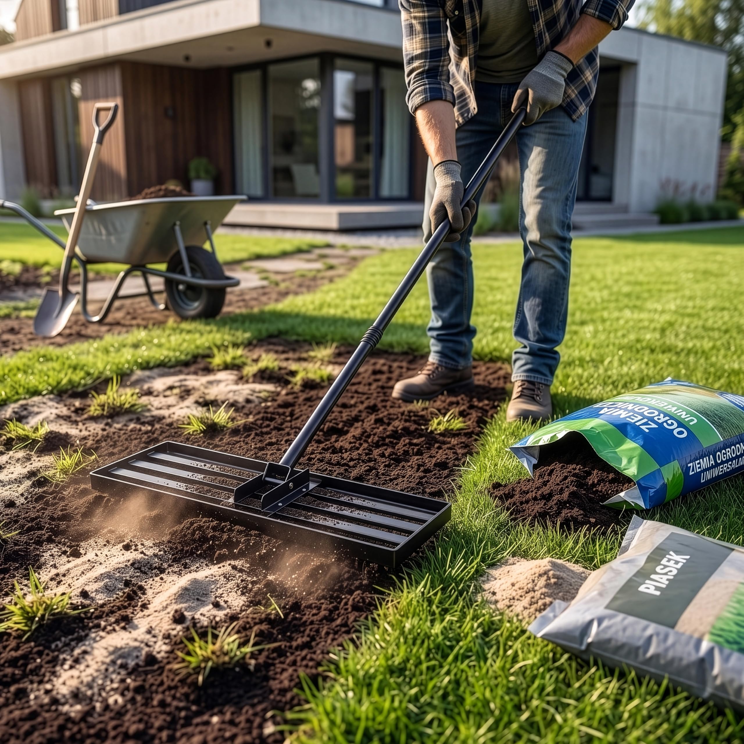 Sillar Rastrello Livellatore per Prato 90 x 30 cm in Acciaio, Rastrello per Livellamento con Manico 213 cm, Attrezzo da Giardino per Livellare Terra, Sabbia e Terreno