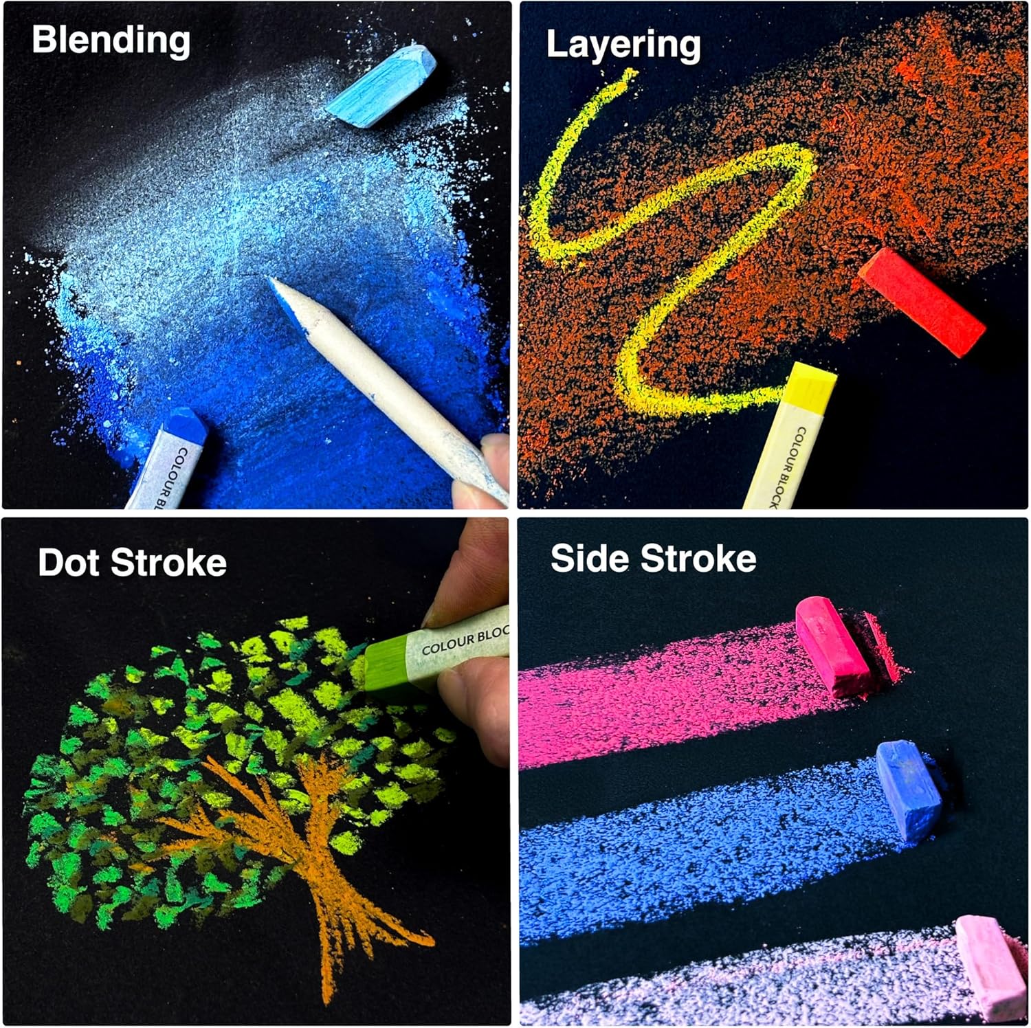 COLOUR BLOCK Soft Pastels for Artists - 100 Colors Square Chalk Pastels Set in Wooden Box - Vibrant Pigments Art Kit for Painting, Drawing, Sketching, Hobbyists.