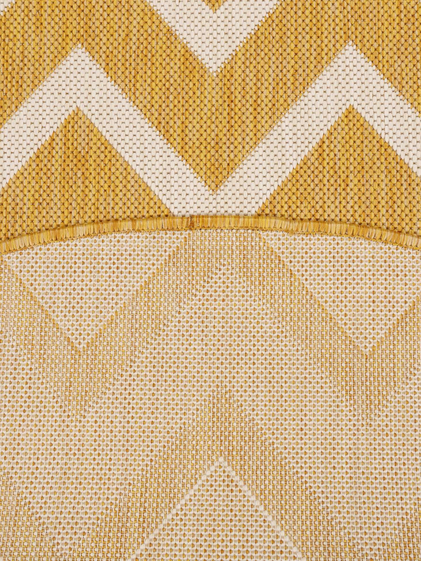 RugVista Capri Alfombra Interior y Exterior, Redondo, Ø 150 cm, Amarillo | Modernas, Pelo corto, Lavado a mano, Oeko-Tex 100, Resistente a los rayos UV, Cocina, Pasillo, Patio
