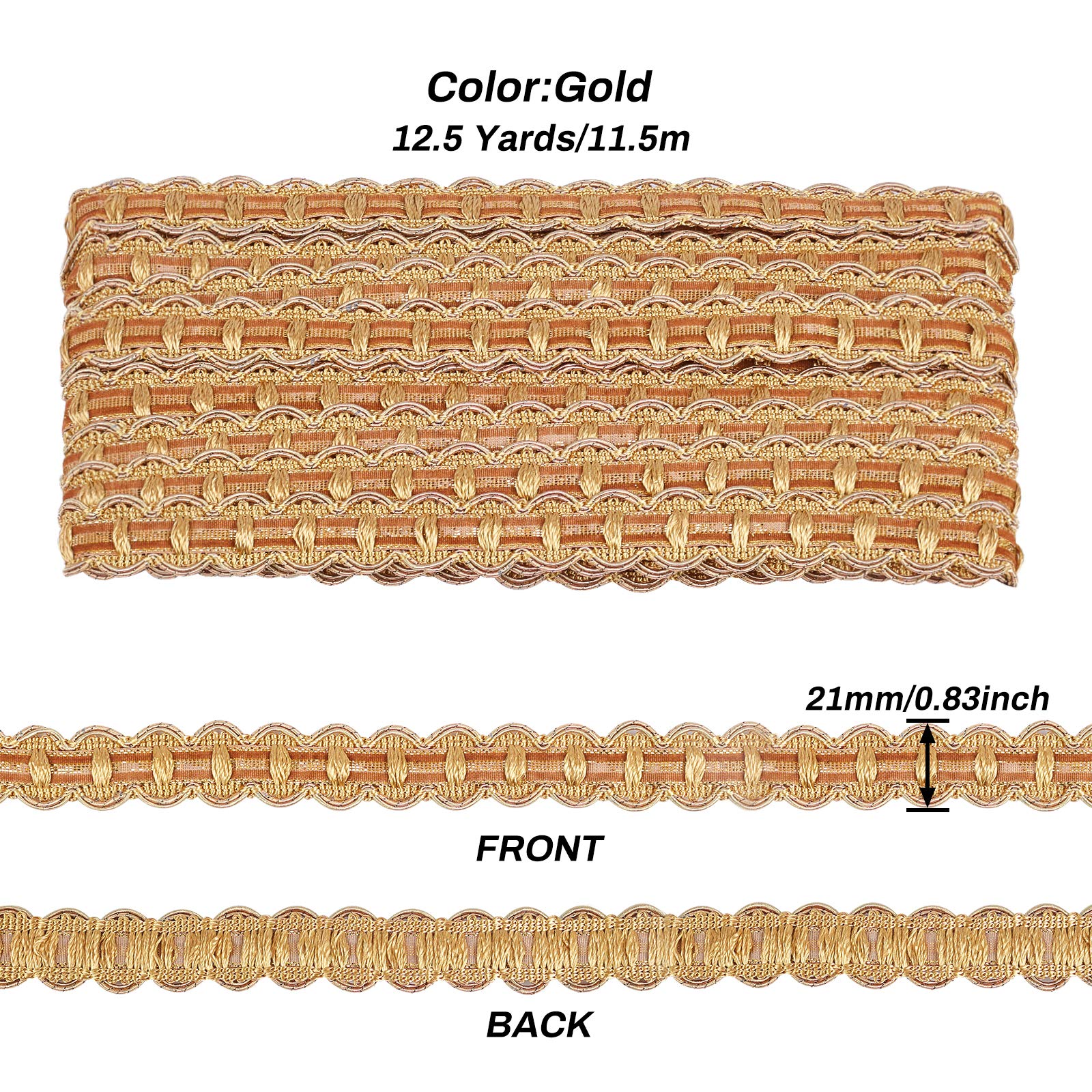 10 Iarde 2 Cm 0,78" Di Larghezza Tessuto Trecciato Dorato Ricamo - Foto 5
