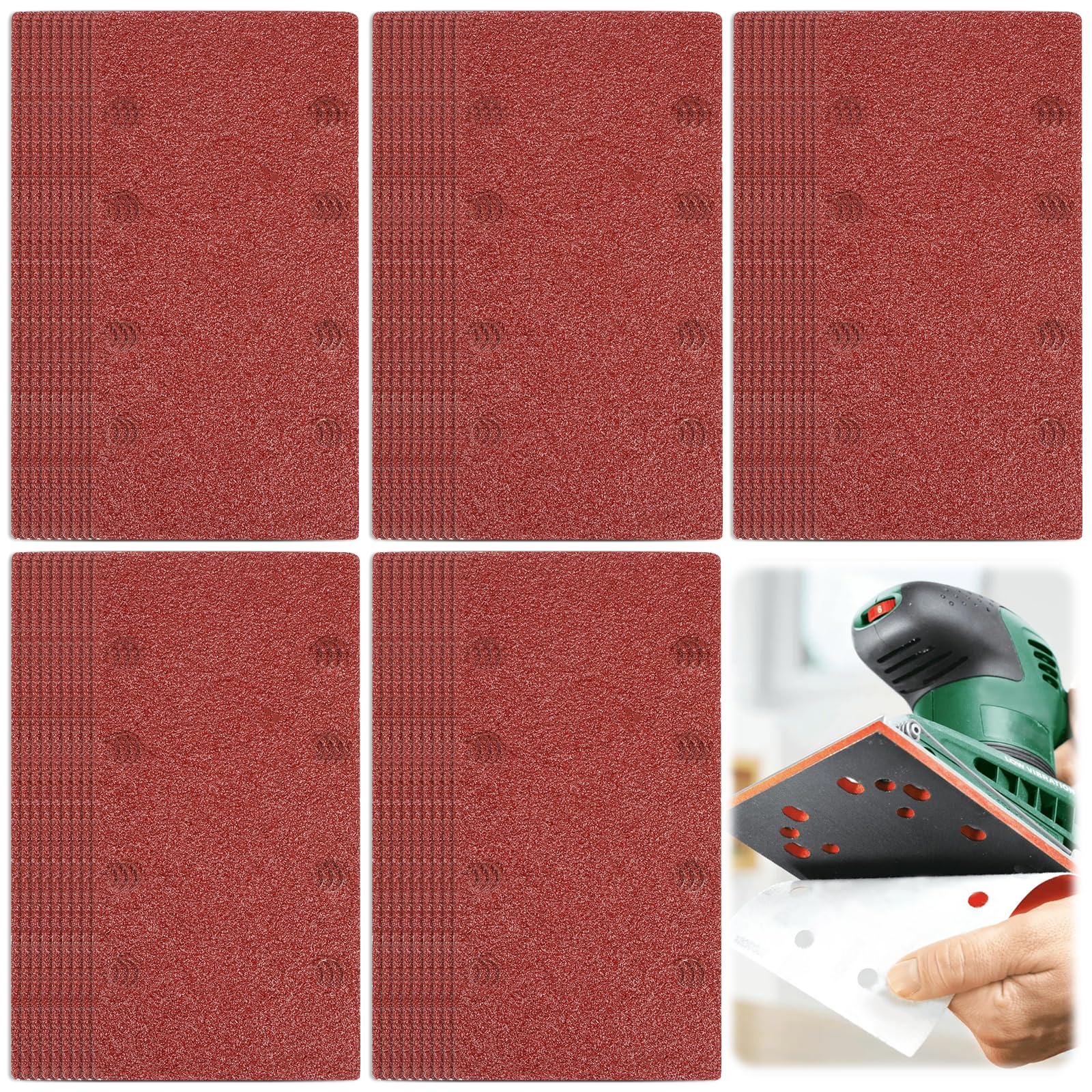 Produktbild von Schleifpapier Set TOSAVGA 56tlg , Schleifpapiersatz Klett Schleifblatt Set 93 X 185 Mm Sandpapier 8 Löcher, Körnung 40/60/80/120/180/240/320/400 Für Schleif Schwingschleifer, Holz Metall Schmirgelpapier Holz
