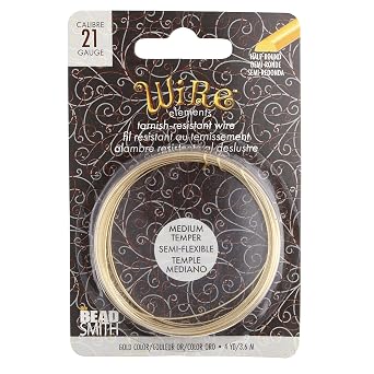 The Beadsmith Half-Round Craft Wire - Wire Elements - Medium Temper - 21 Gauge, 4 Yard Coil - Gold Color - Beading Wire Used for Jewelry Making, Wire Wrapping, and Other DIY Arts & Crafts