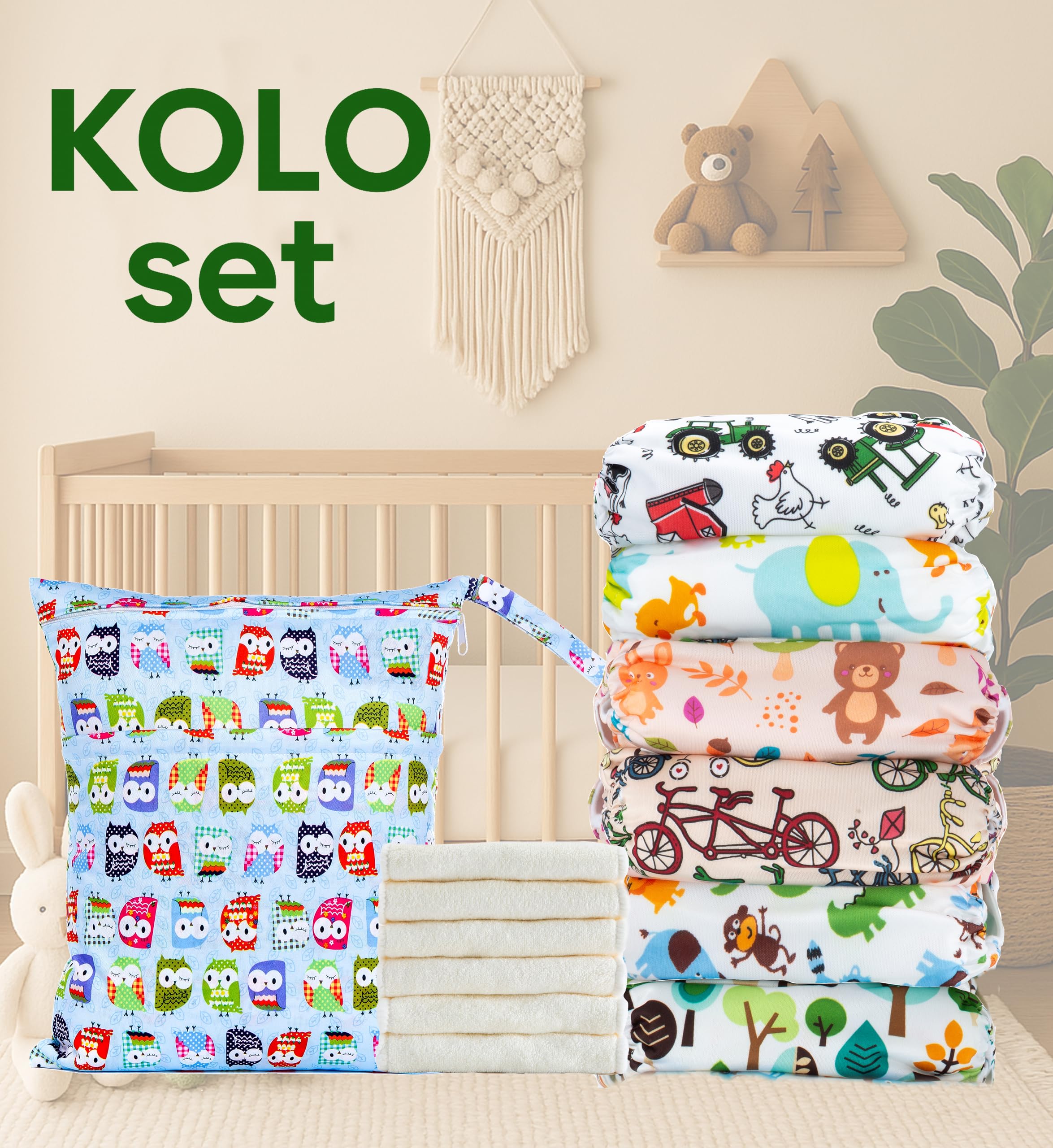 Set di 6 Pannolini Lavabili Riutilizzabili per Bambini e Neonati con Inserti in Bambù e Wetbag Oeko Tex Standard 100