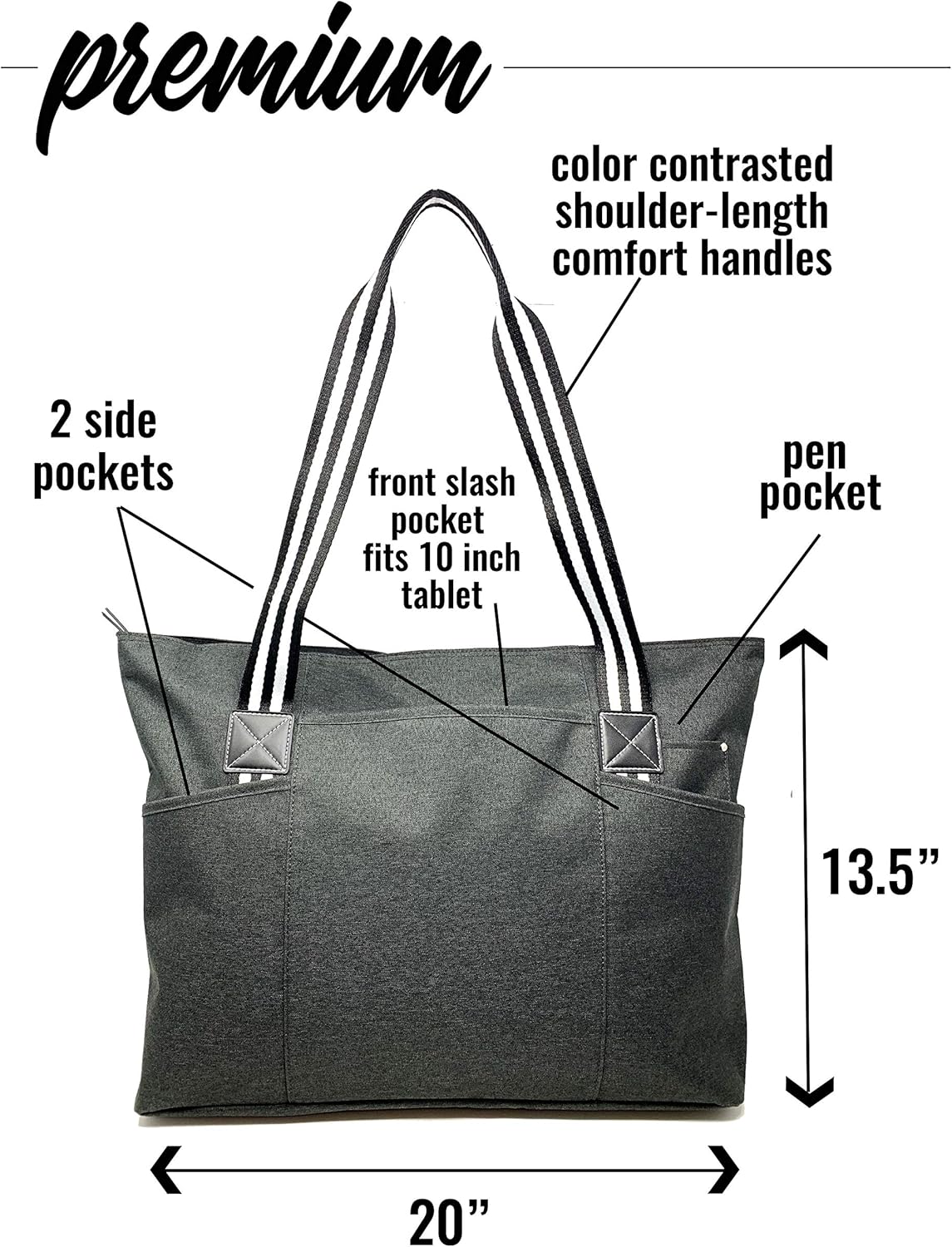 Brooke & Jess Designs Large Work Tote Bags with Pockets for Women - Travel Carry-on Laptop Bag