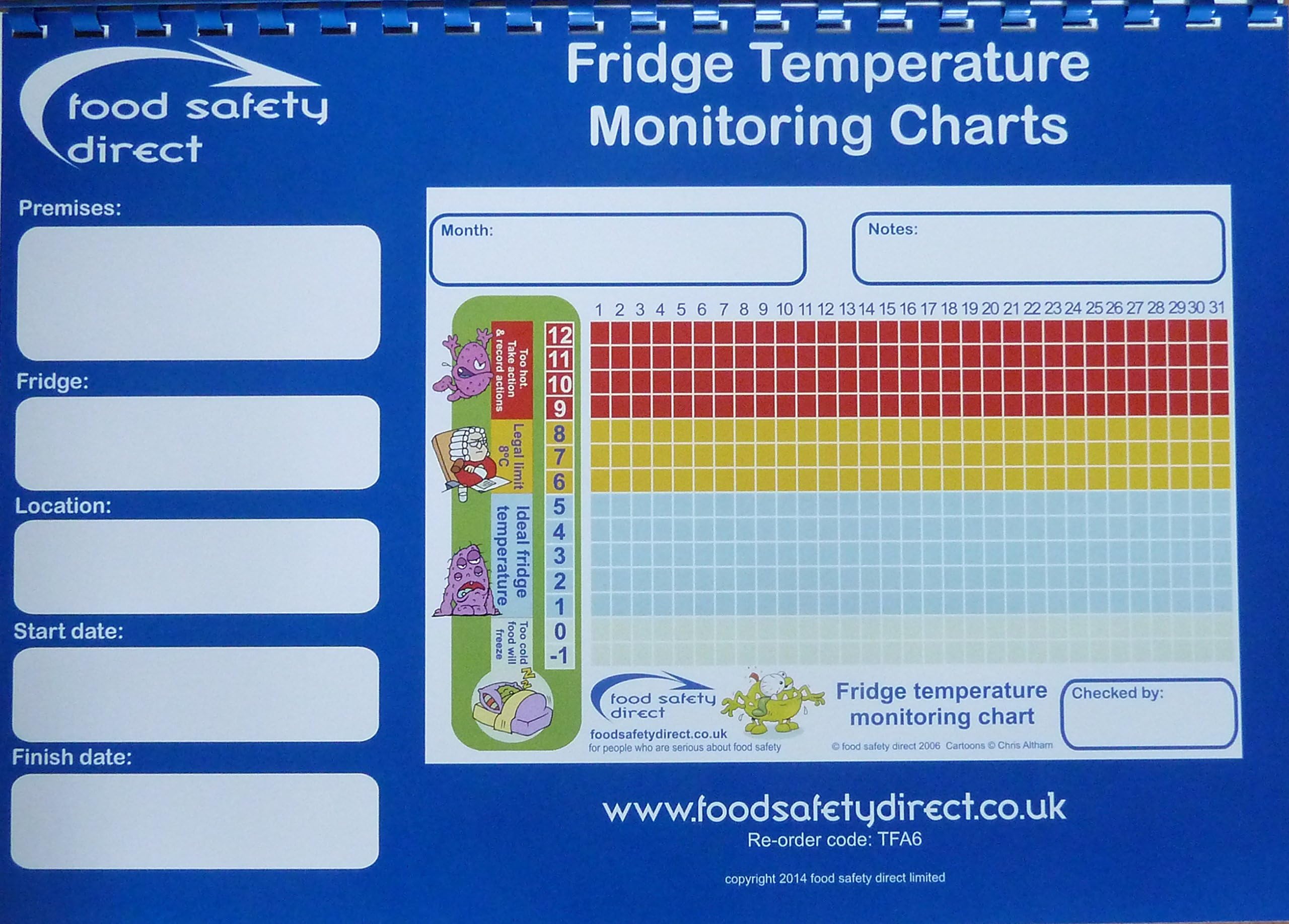 Fridge Temperature Monitoring Charts Book (A4 Size)