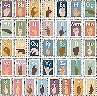 Vista 2 de 36 piezas de juego de tablero de anuncios de línea alfabética ASL, tarjetas flash de lenguaje de señas ABC, carteles de números, decoración de pared