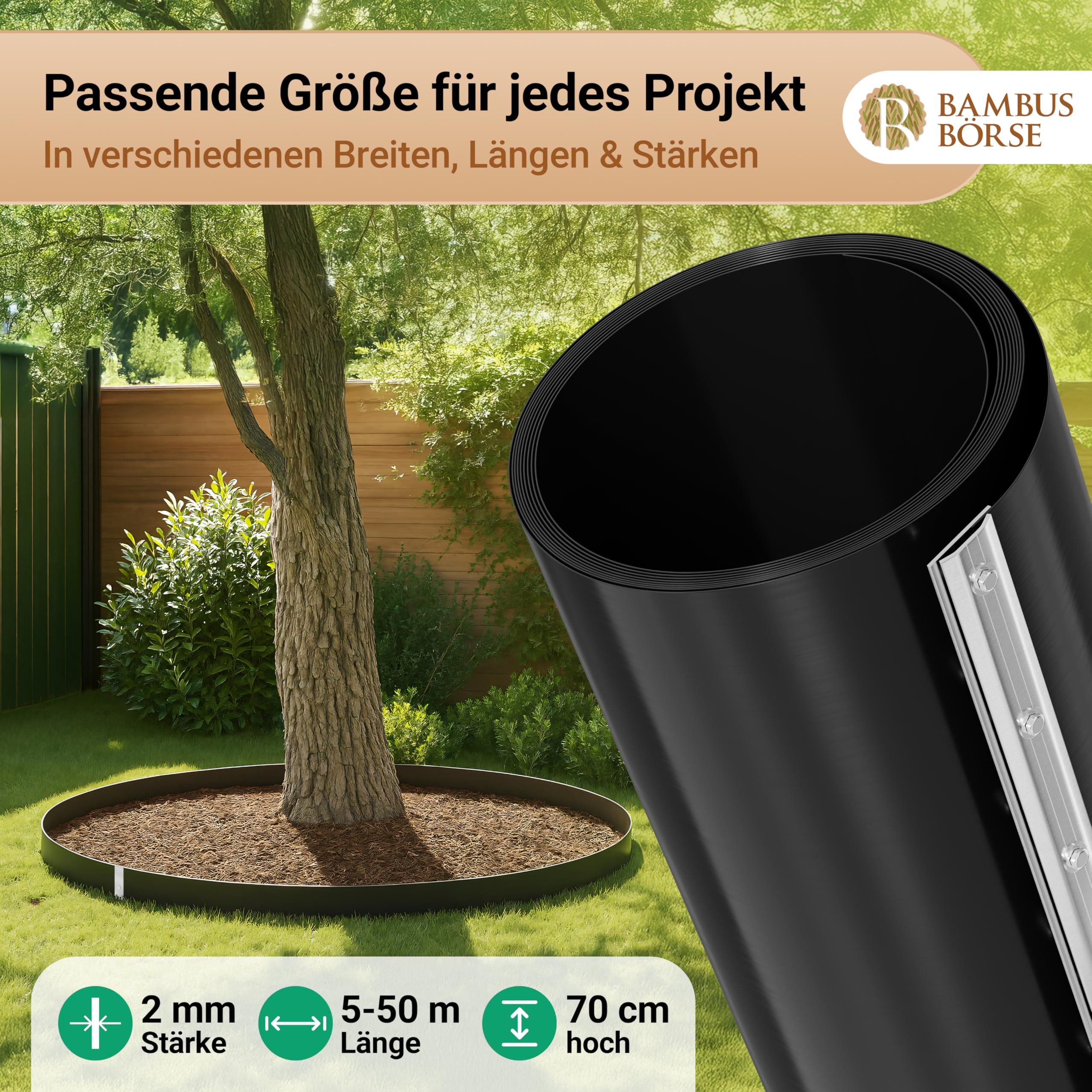Wurzelsperre - Rhizomsperre mit Verschlussschiene 70cm hoch 2mm Stärke 6m Länge - aus hochwertigem HDPE | Rhizomsperre Bambus | Wurzelsperre Bambus
