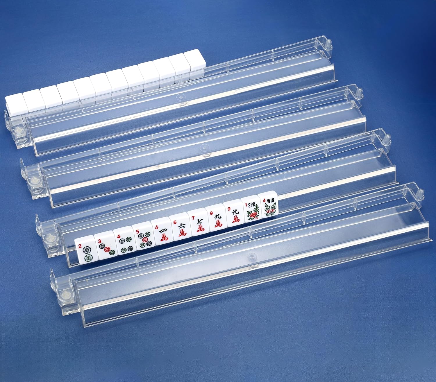 Mahjong Racks with Pushers, Convenient Rotating One-Piece Mahjong Pushers and Racks,4-Piece Set American Mahjong Accessories,Transparent