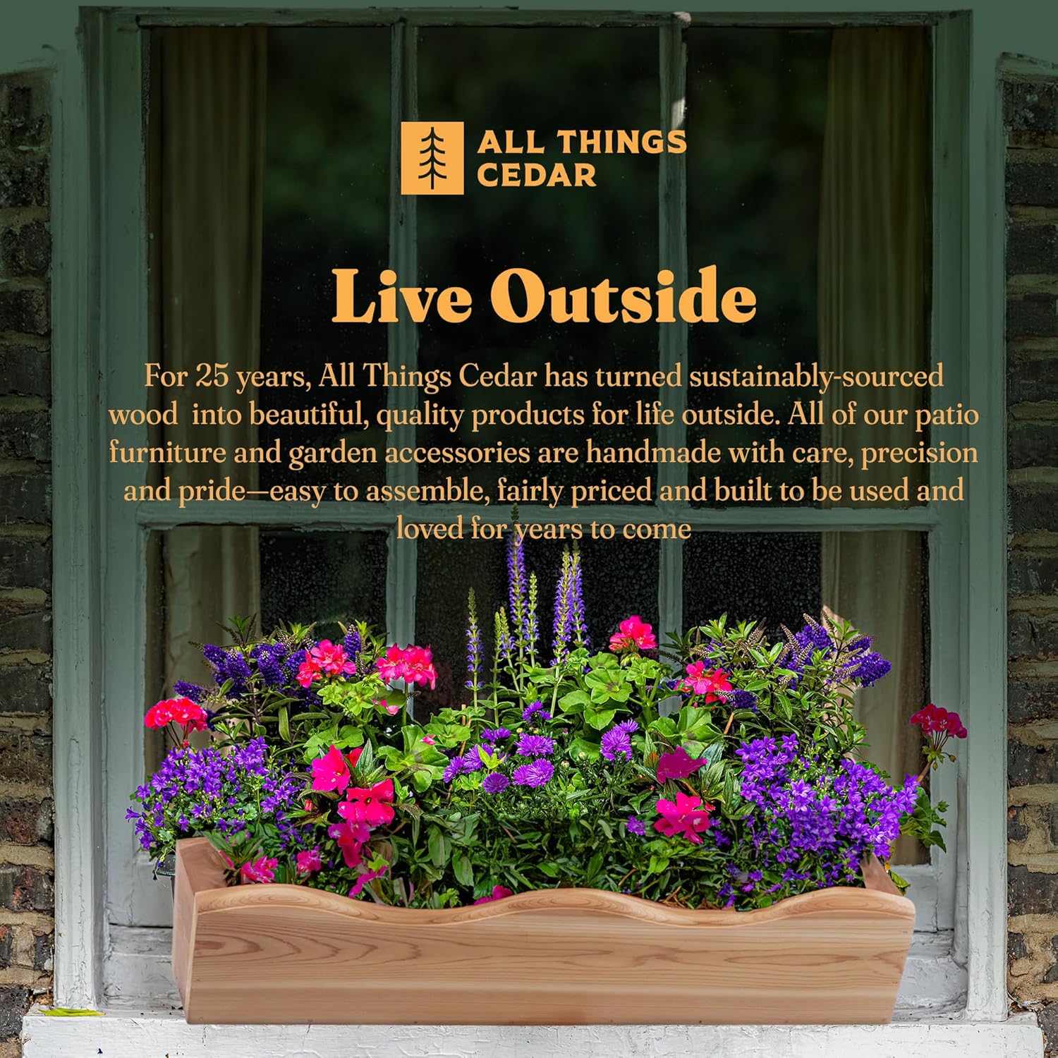 All Things Cedar 22” Outdoor Window Planter, Wooden Wall Box for Plants, Natural