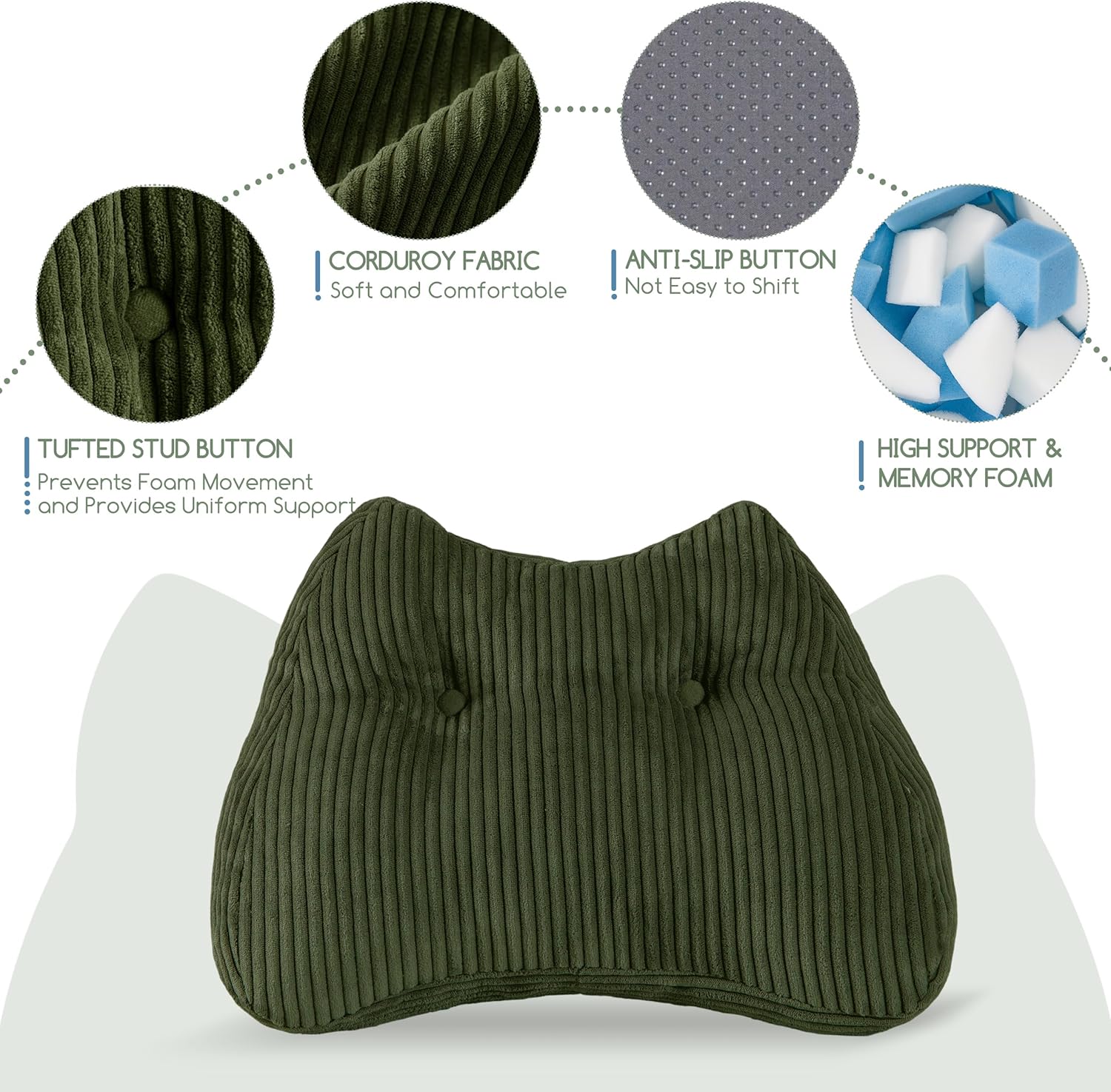 Condition photo showing As Is for lumbar support pillow for recliner chair/accent chair/couch/office chair, tufted corduroy back support cushion for elderly, m-shaped recliner cushions for back rest, pain relief, reading, dark green dark green large