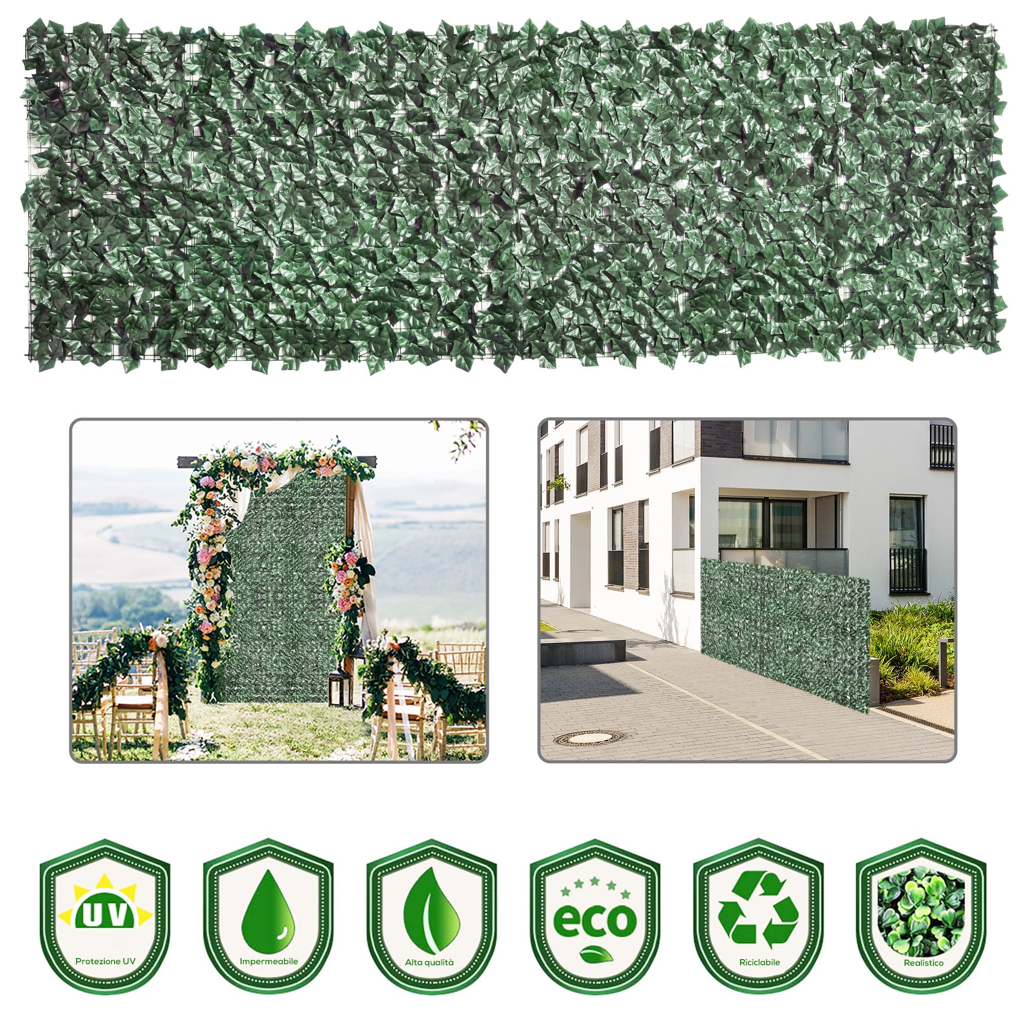 Outsunny Rotolo di Siepe Artificiale per Balcone e Giardino in PE Anti-UV, Siepe Finta con Foglie Verde Scuro 300x100cm