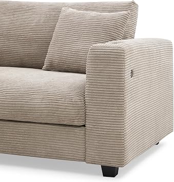 134 * 54 Oversized Corduroy Sectional Sofa,L Shaped Cloud Couch with USB Charging Port,Cup Holder,Deep Seat Sofa Bed with 50 Chaise,Comfy Indoor Furniture for Living Room,Khaki