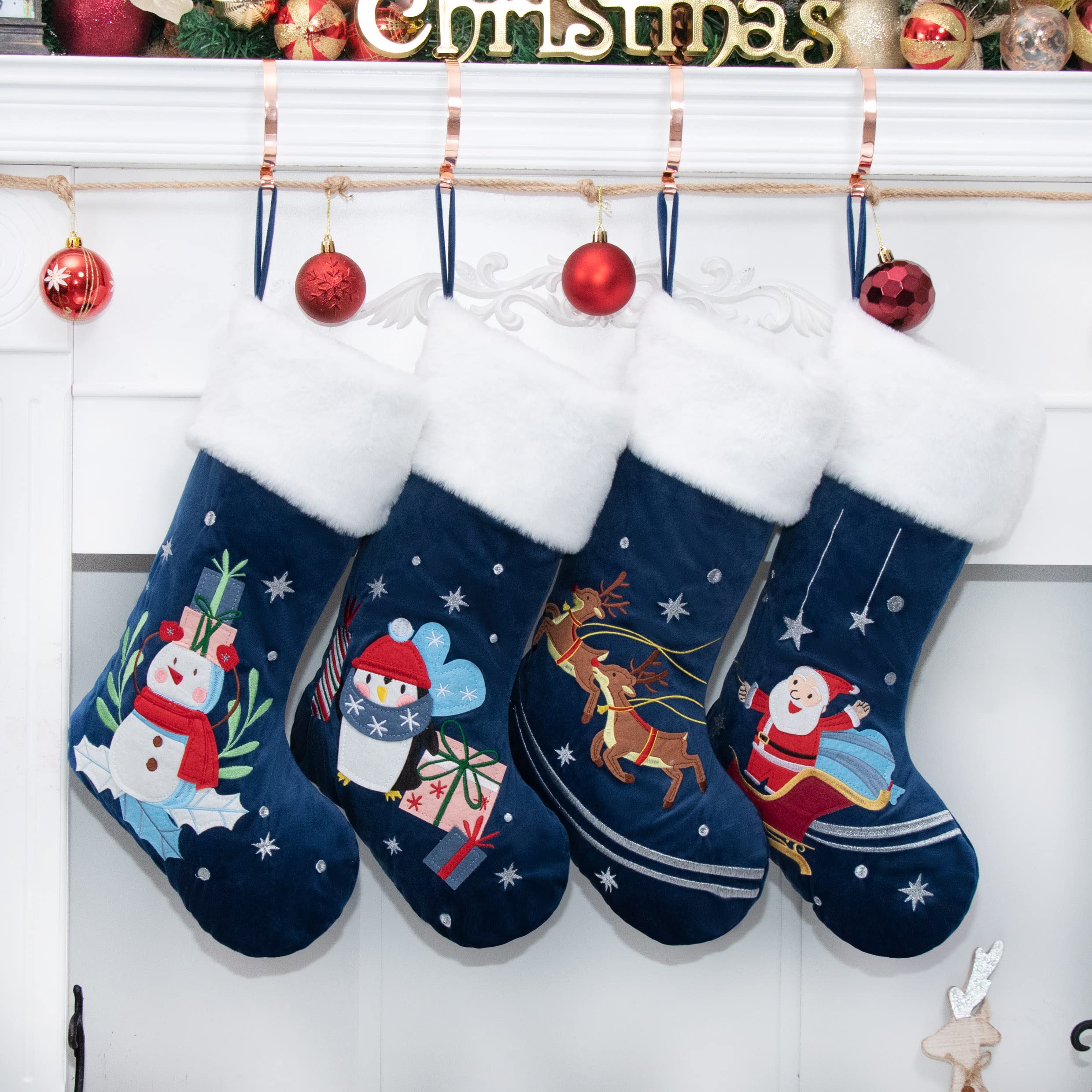 LUBOT Lot de 4 chaussettes de Noël pour enfants et chiens, motif étoilé, motif nuit sombre, 2022