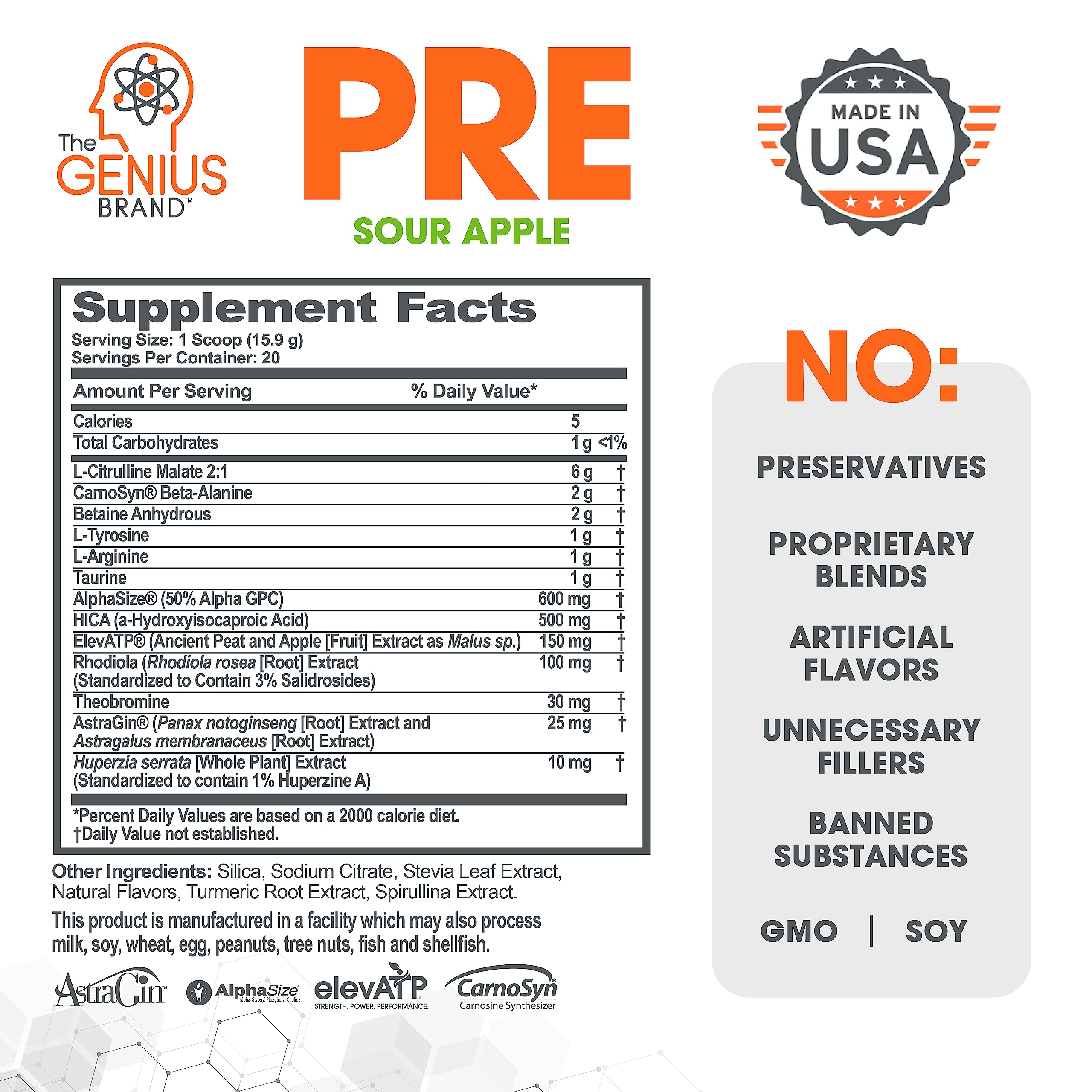 The Genius Brand Pre, Sour Apple, 20 Servings — Amazon image 2