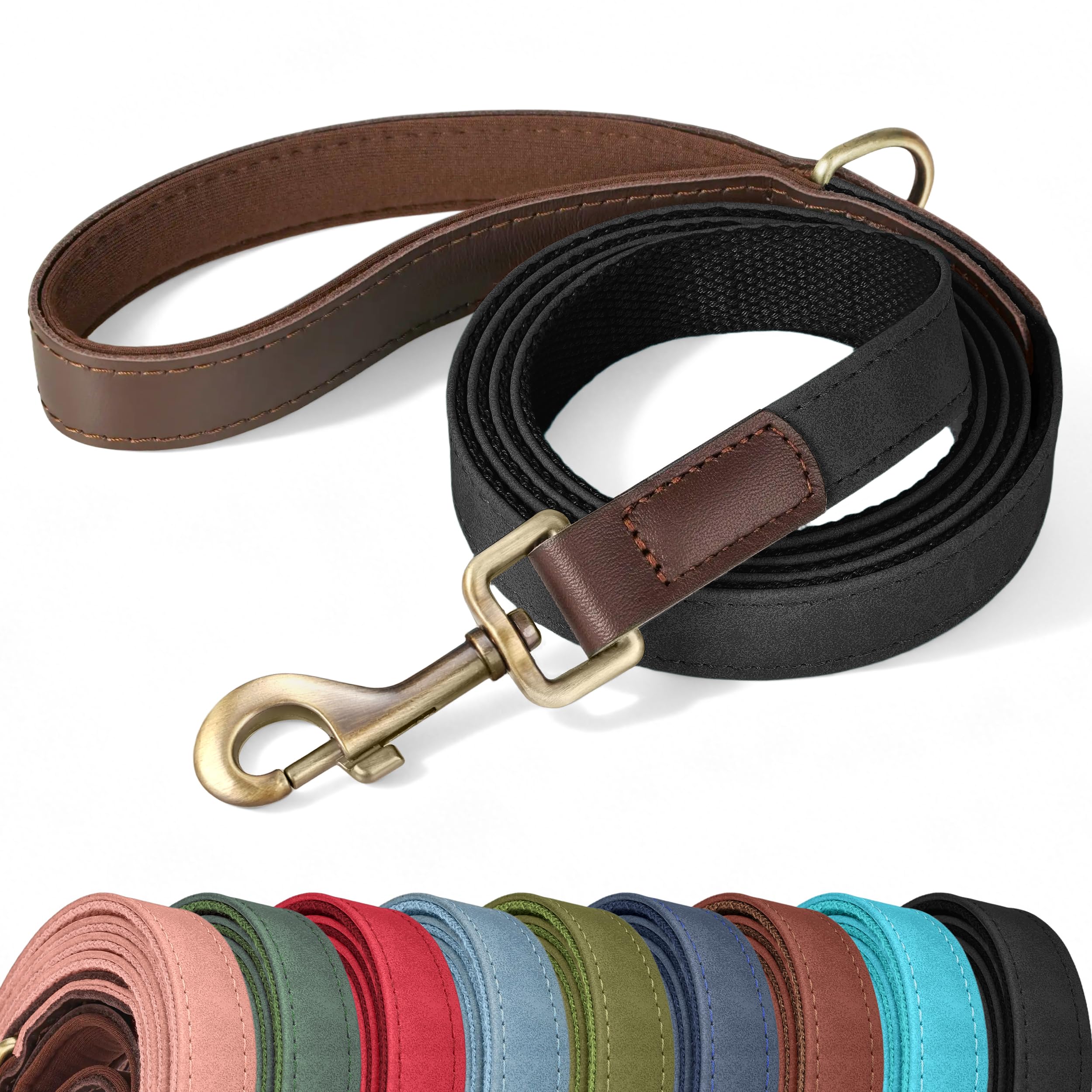 Didog PU Leather Dog Leash for Small Dogs, 5ft Soft Padded Handle, Black