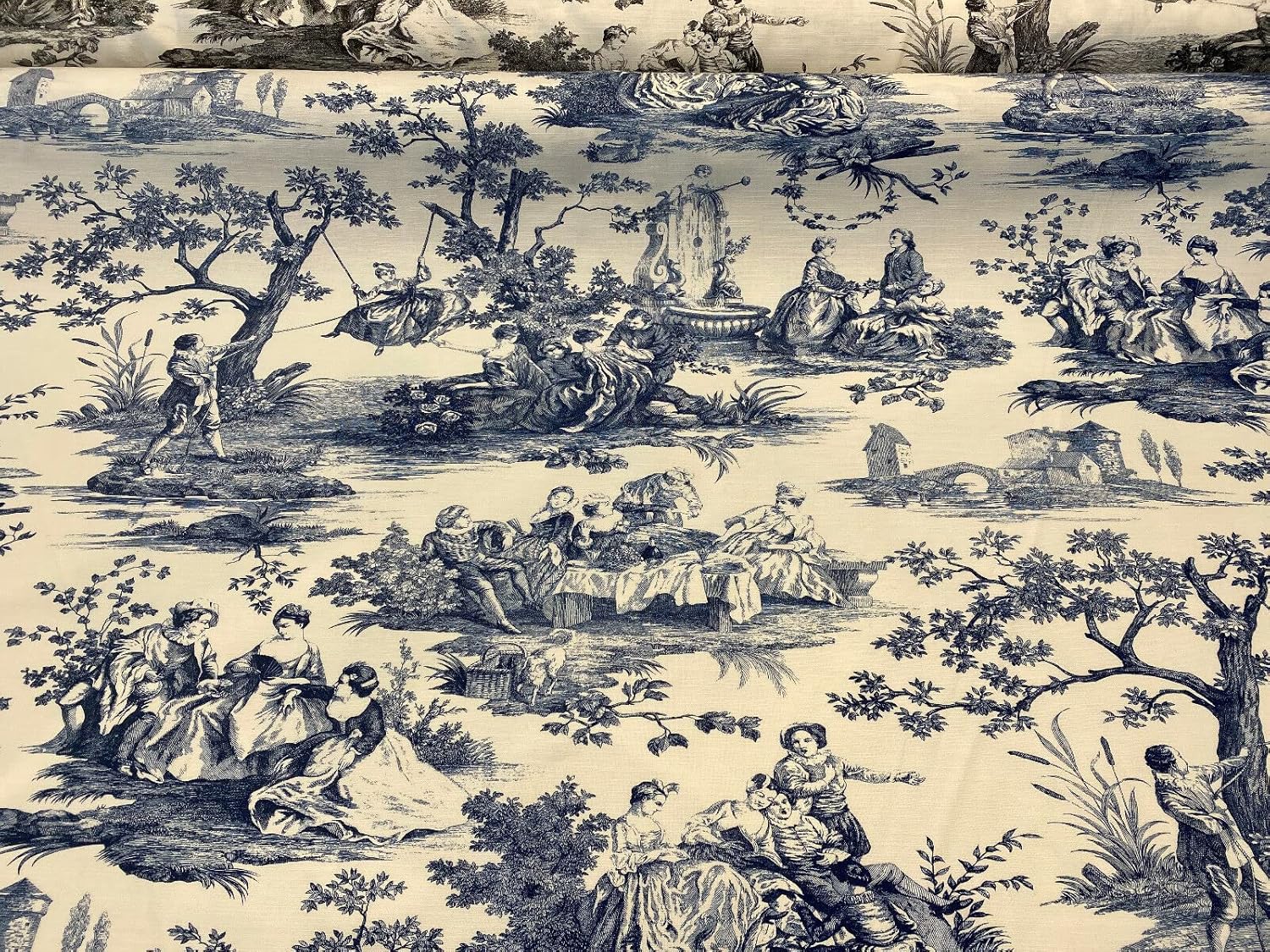 Waverly Toile Idyllic Days Blue Sapphire Fabric by The Yard