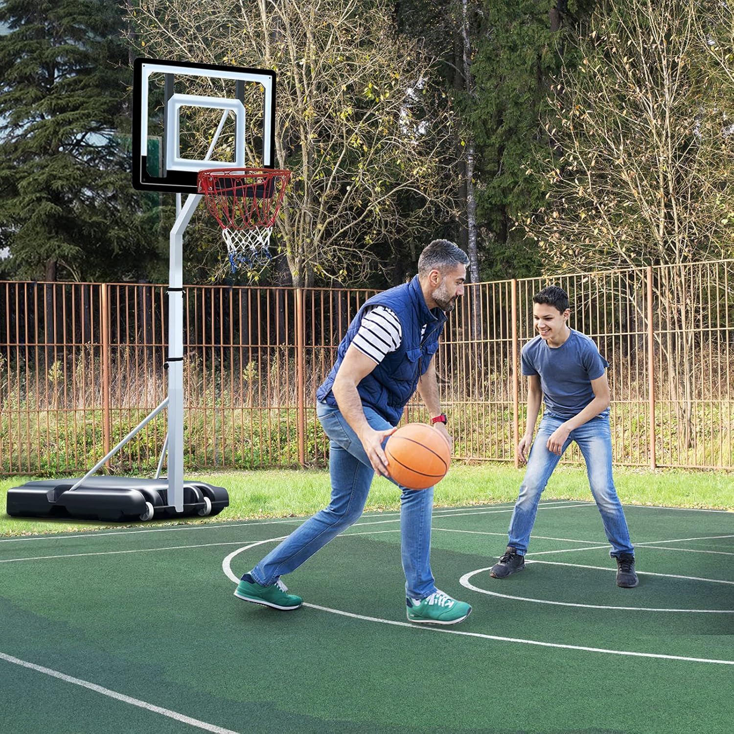 WIN. MAX 32 Inch Portable Basketball Hoop Goal Height Adjustable 7 FT to 10 FT PVC Backboard and Strong Base Stainless Steel Bracket for Kids & Adults Indoor Outdoor Equipment : Sports & Outdoors