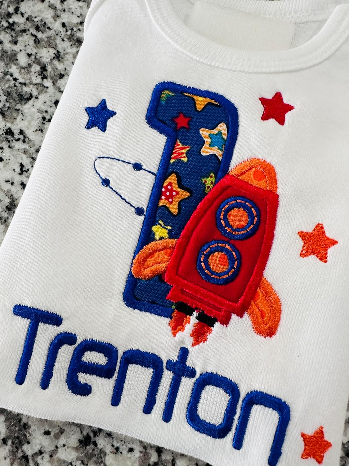 First Birthday Boy Outfit Rocket Ship Personalized with Baby Name