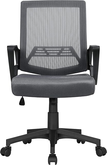 Yaheetech Ergonomic Office Chair Adjustable Desk Chairs Computer Chair Padded Swivel PC Chair with Comfy Back Support and Wheels for Work or Students Study Dark Grey
